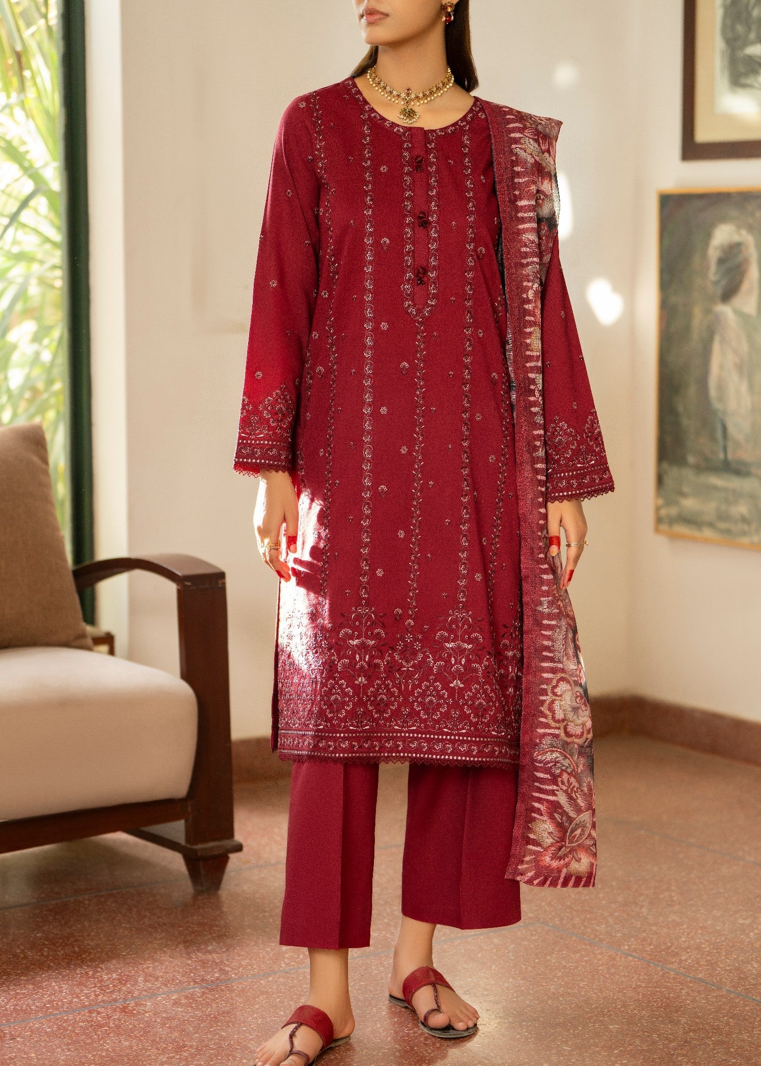 Casual Lite Cotton Emb Suit 03 Women 3pcs