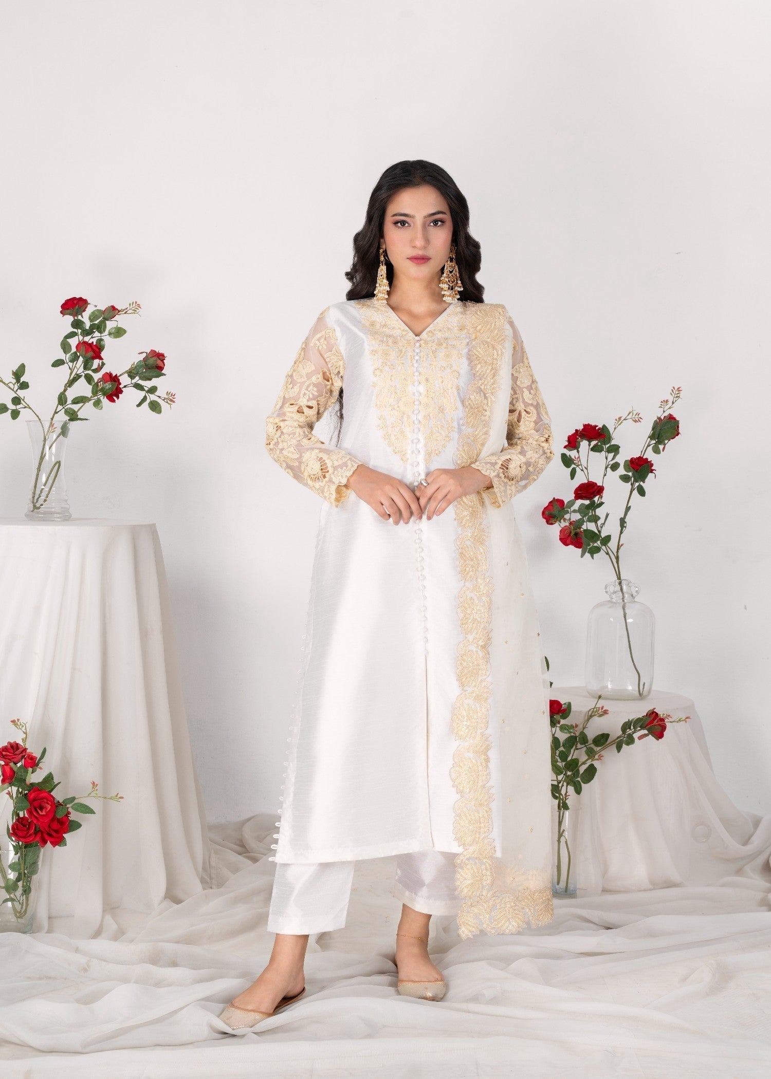 Alyssa OFFWHITE RAWSILK KURTI SET ALL606 Women 3pcs