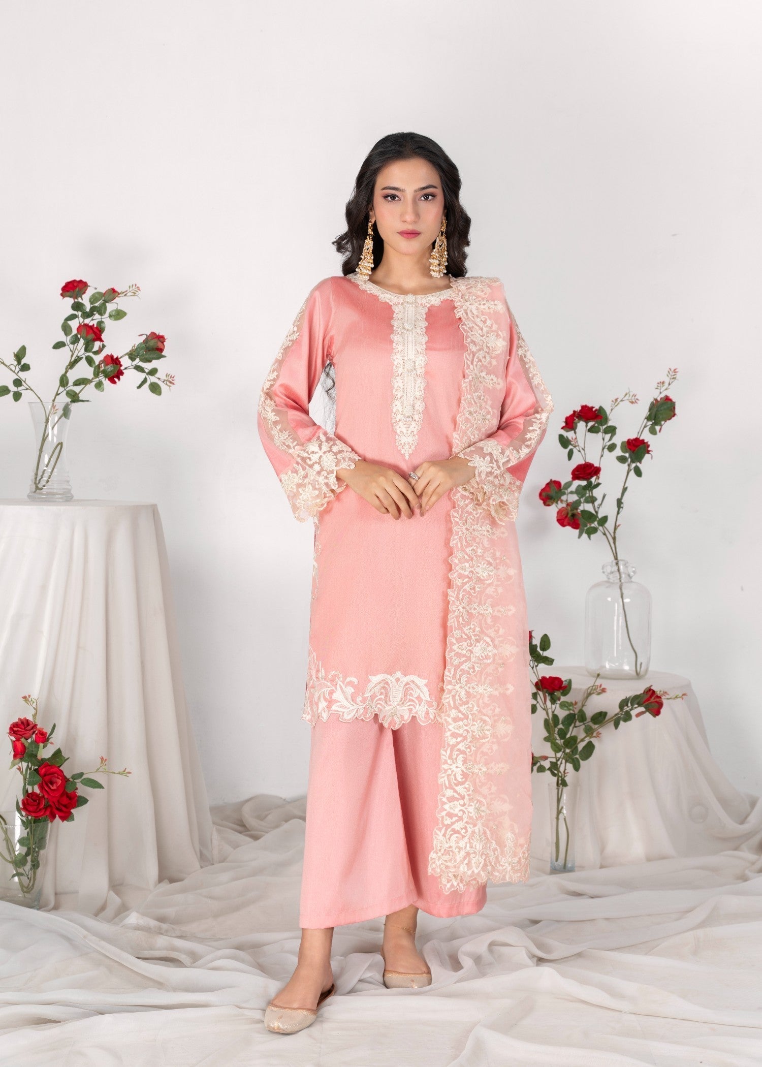 Alyssa PEACH RAWSILK KURTI SET ALL609 Women 3pcs