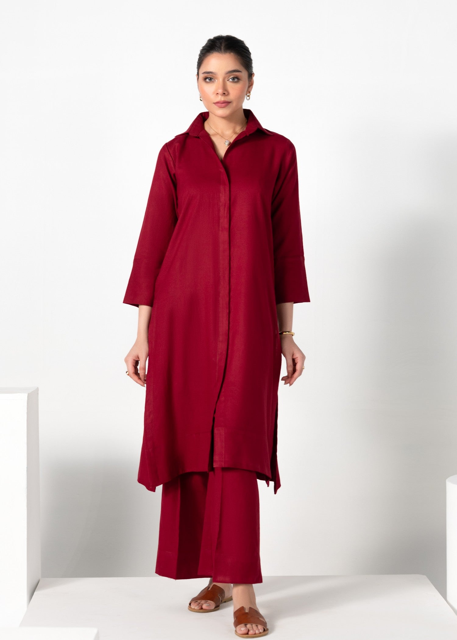 Divinely Crafted Women's Cord Sets Warm Embrace Crimson Whisper Red Lea Fall Women 2pcs