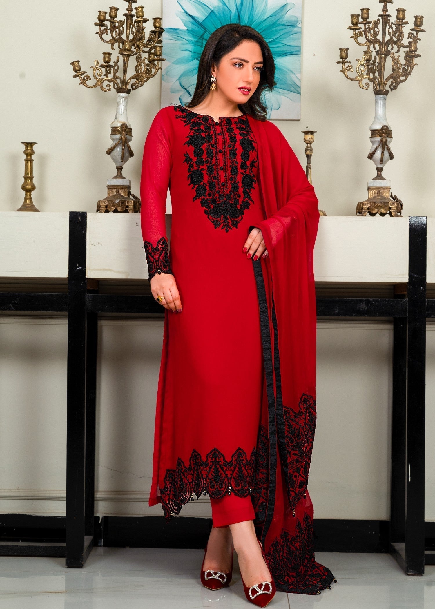 Alyssa RED KURTI SET ALL210 Women 3pcs