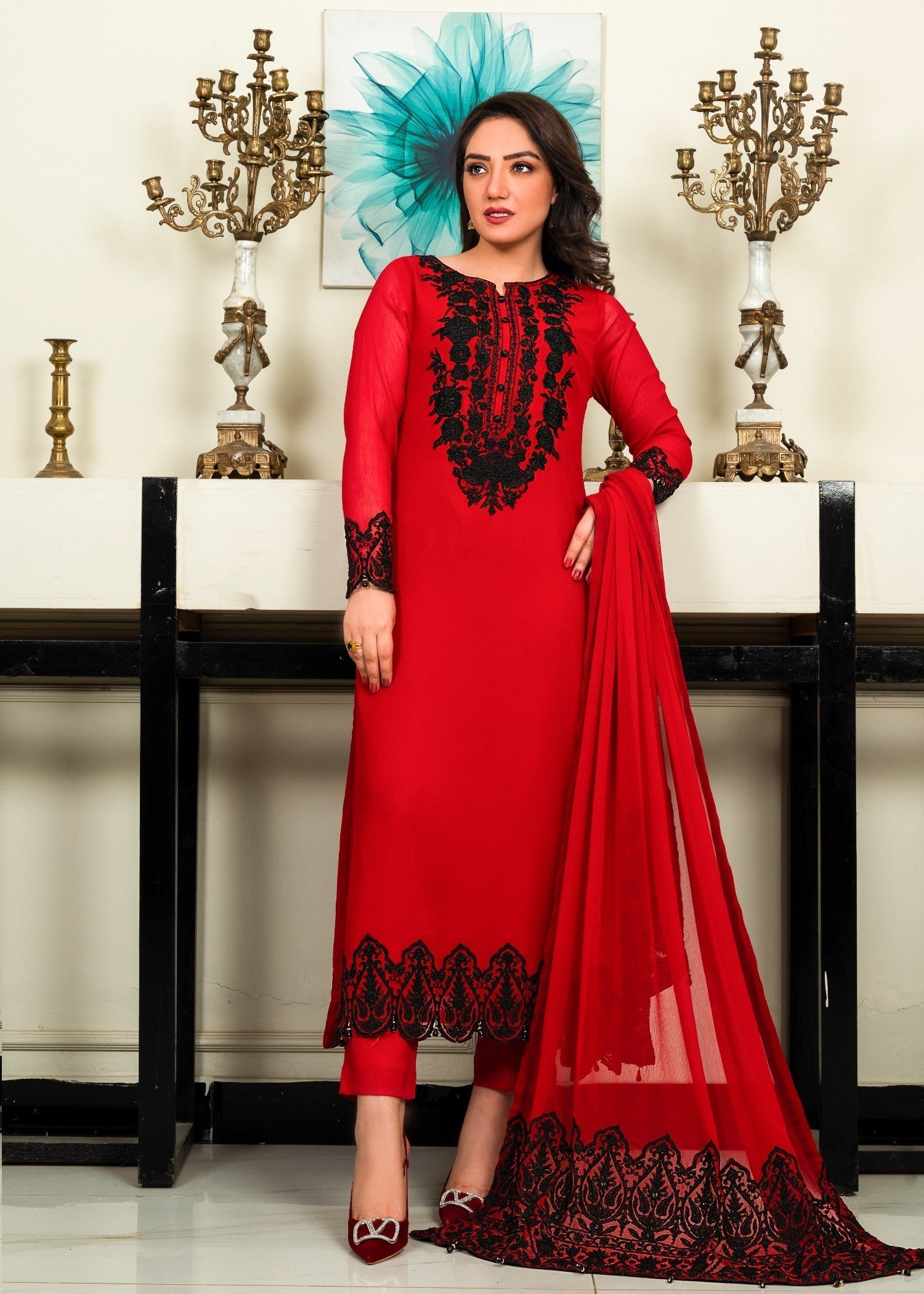 Alyssa RED KURTI SET ALL210 Women 3pcs