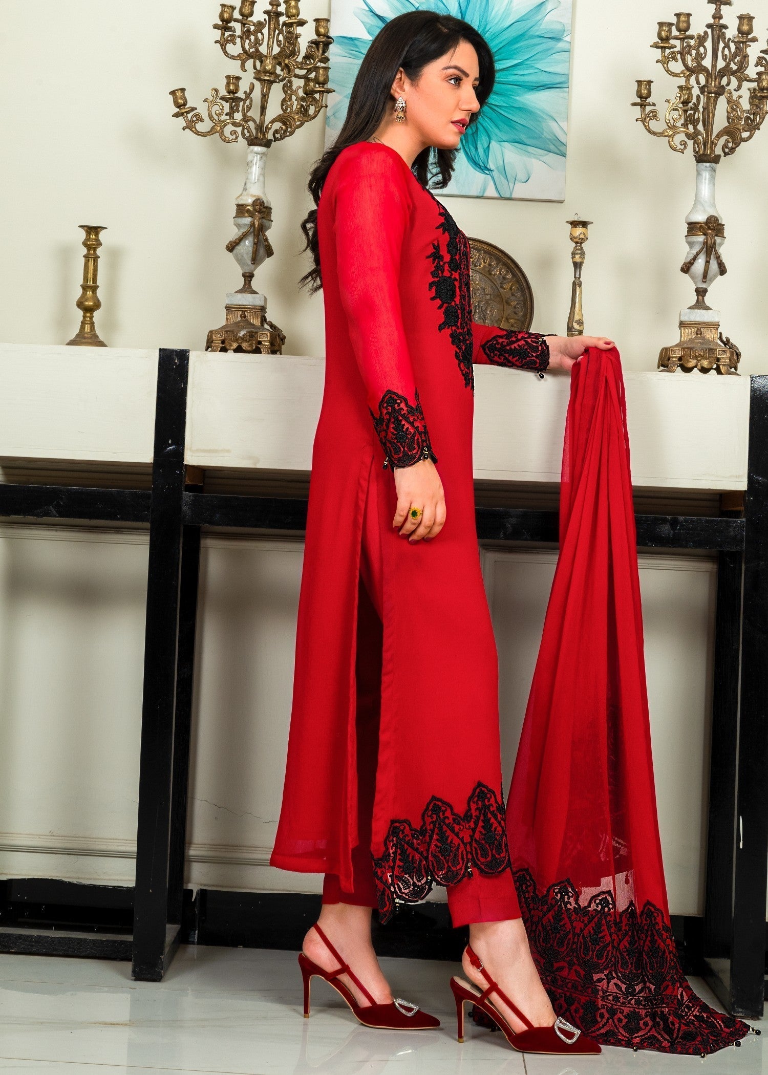 Alyssa RED KURTI SET ALL210 Women 3pcs