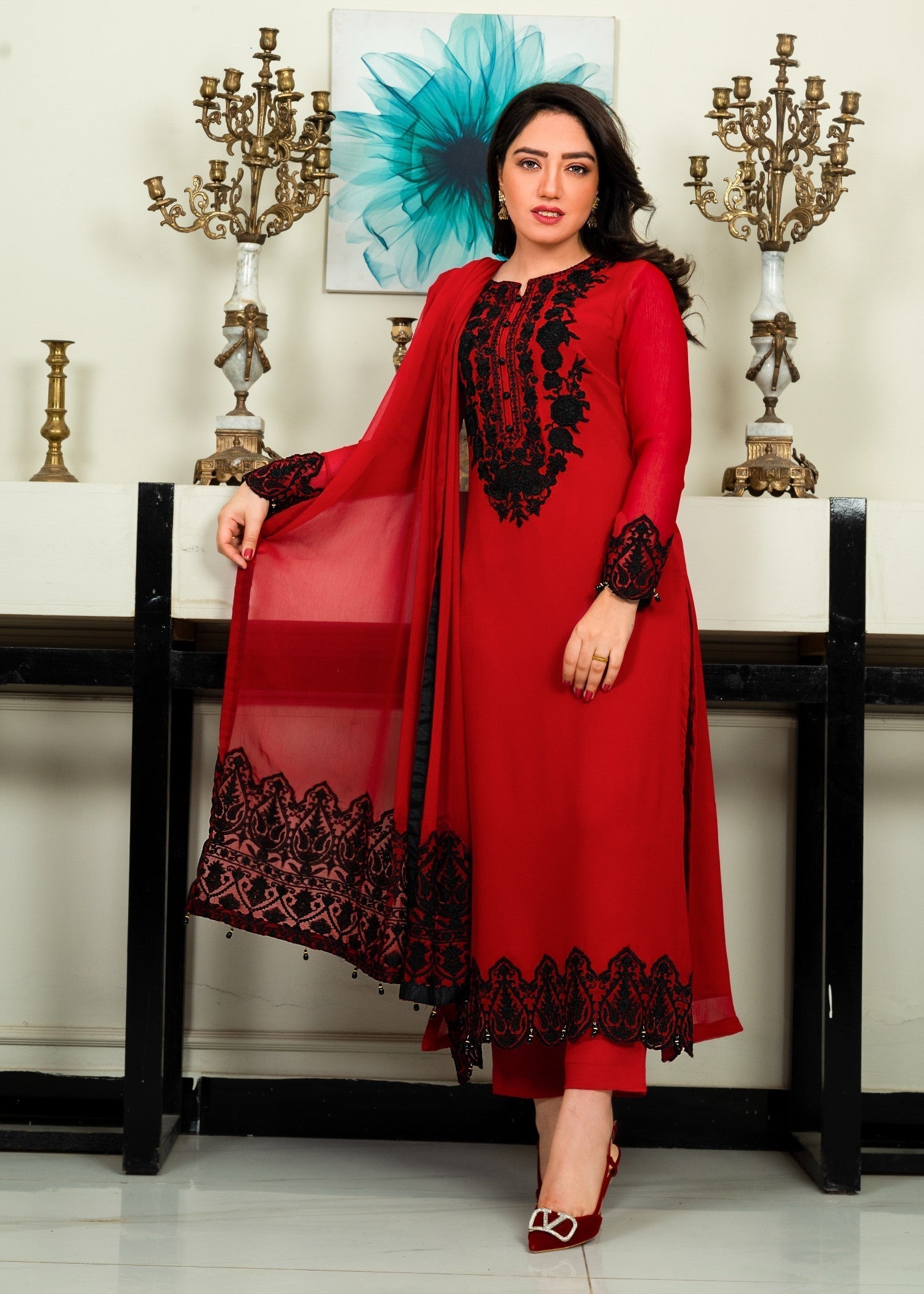 Alyssa RED KURTI SET ALL210 Women 3pcs