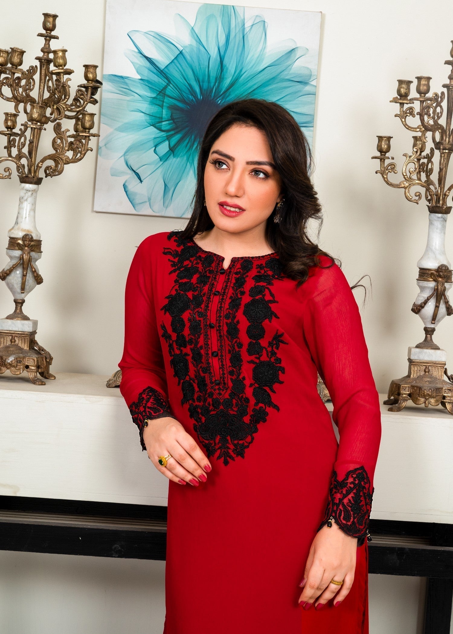 Alyssa RED KURTI SET ALL210 Women 3pcs