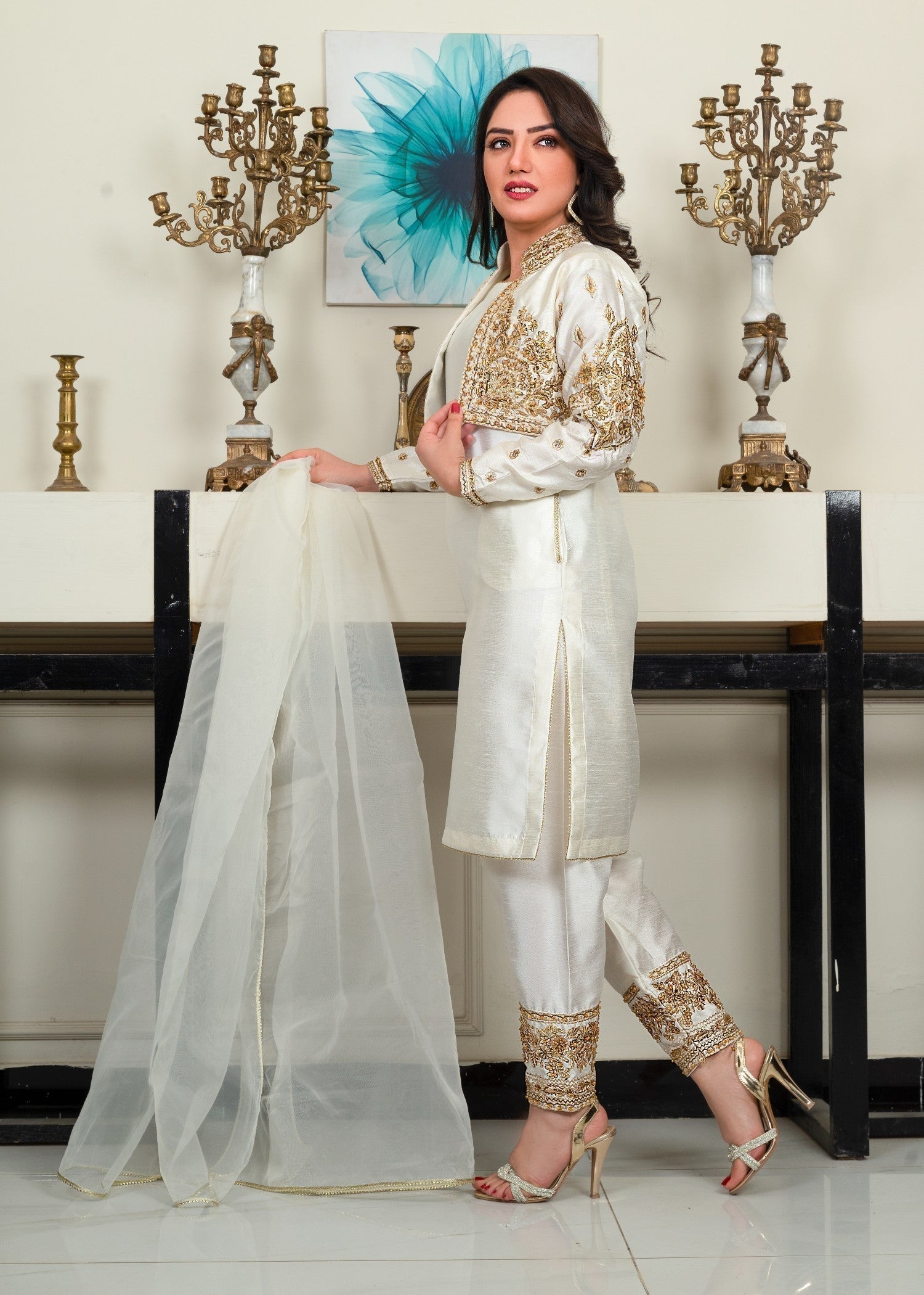 Alyssa CREAM COLOR WAISTCOAT SET ALL222 Women 4pcs