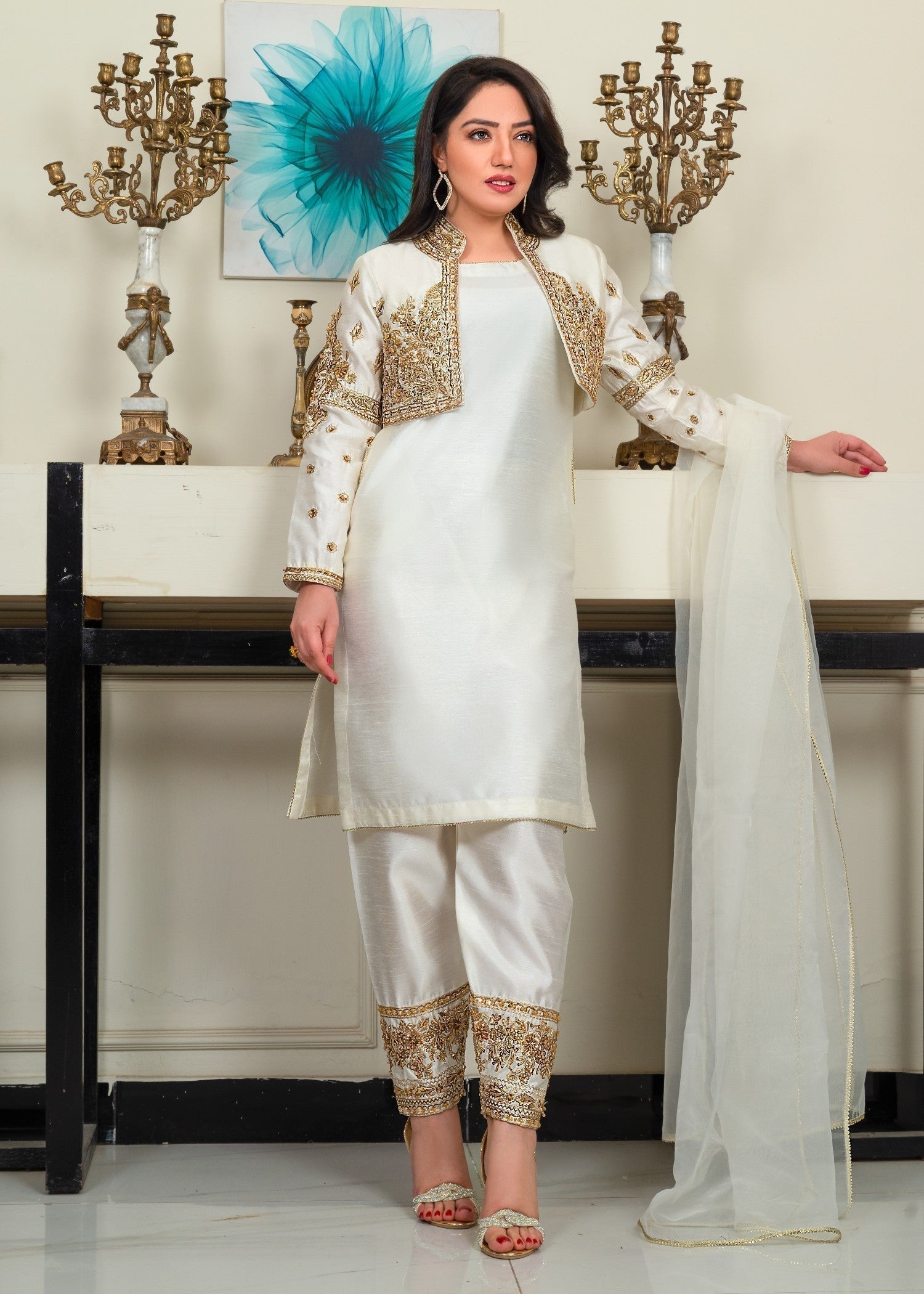 Alyssa CREAM COLOR WAISTCOAT SET ALL222 Women 4pcs