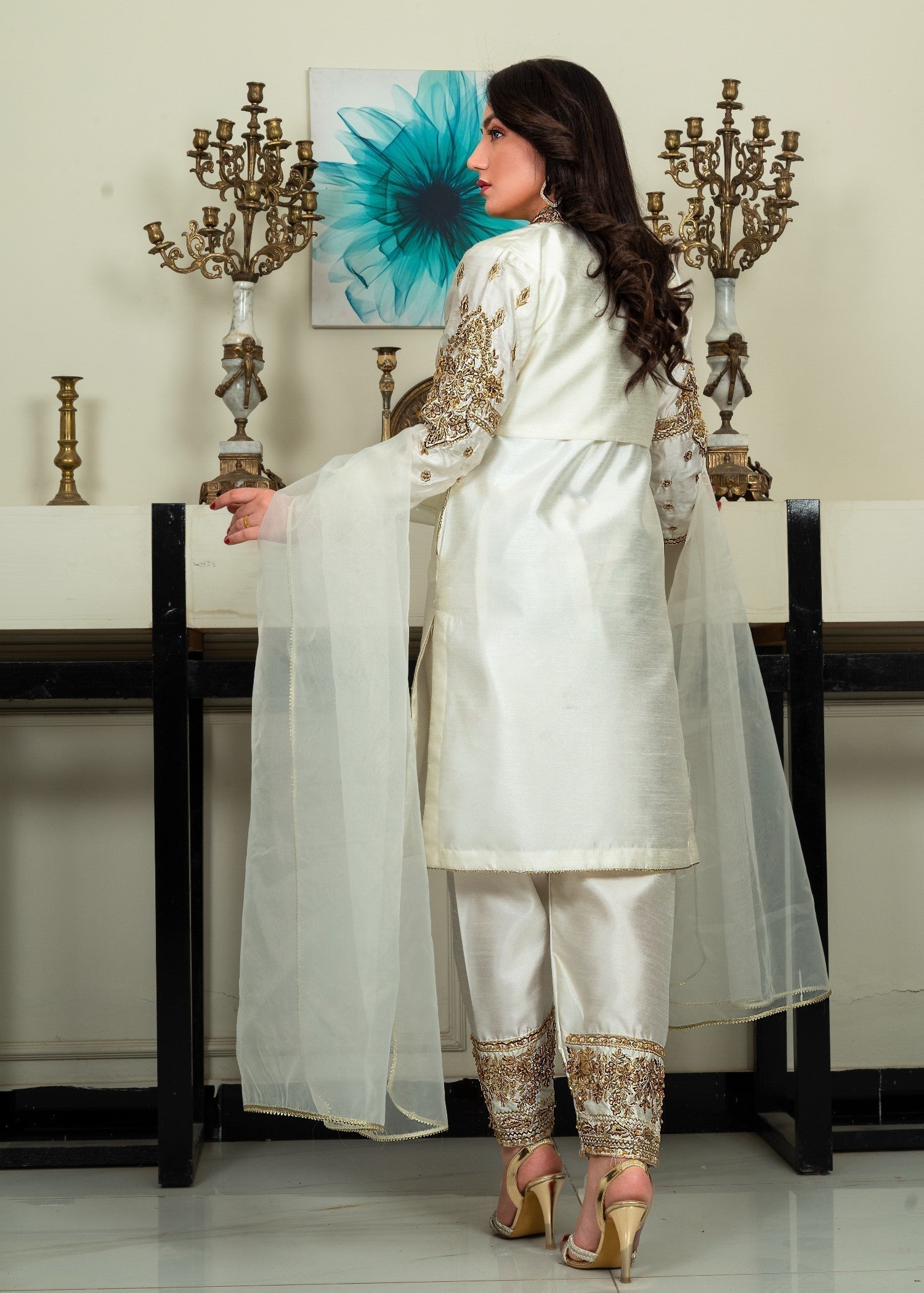 Alyssa CREAM COLOR WAISTCOAT SET ALL222 Women 4pcs