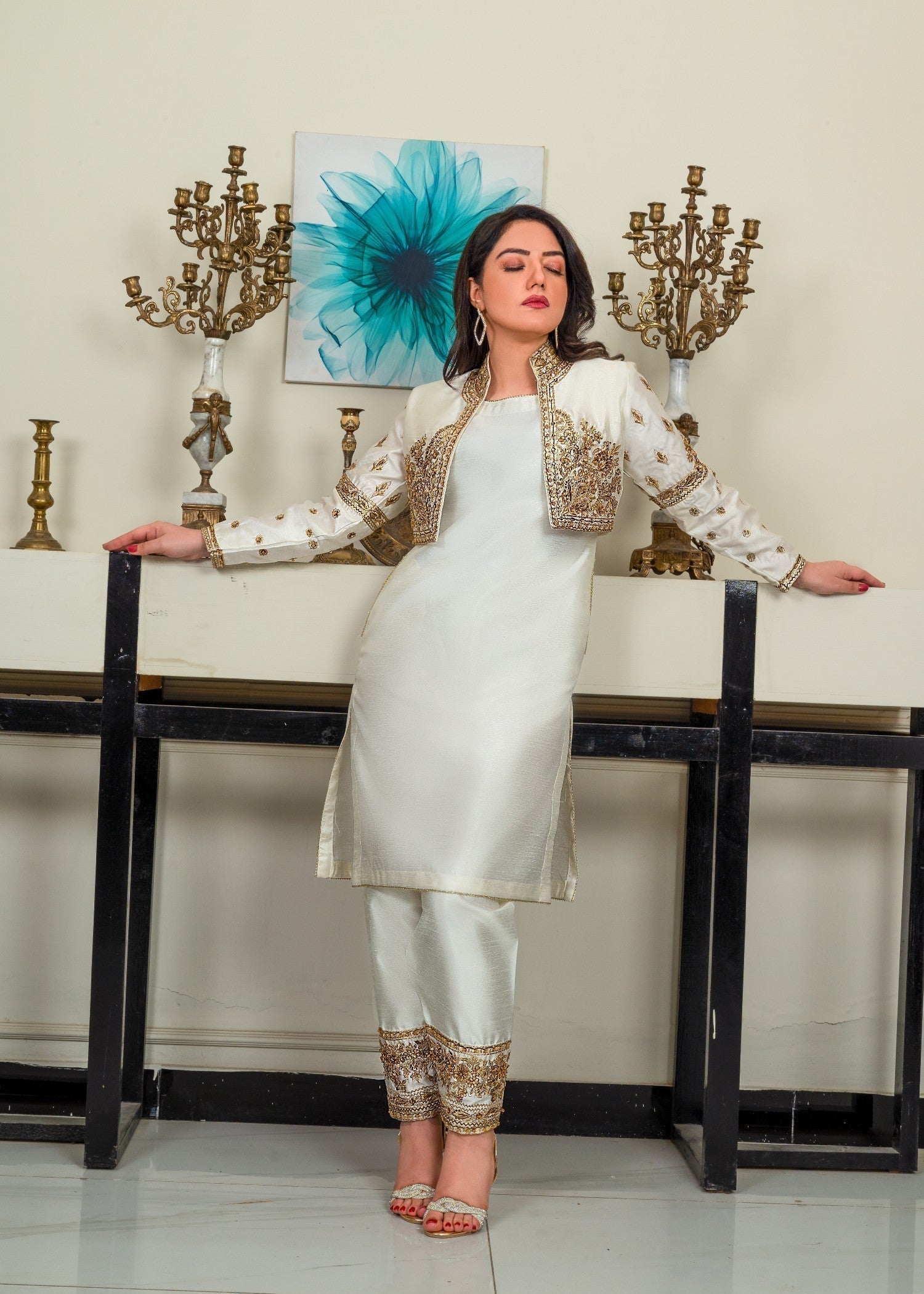 Alyssa CREAM COLOR WAISTCOAT SET ALL222 Women 4pcs