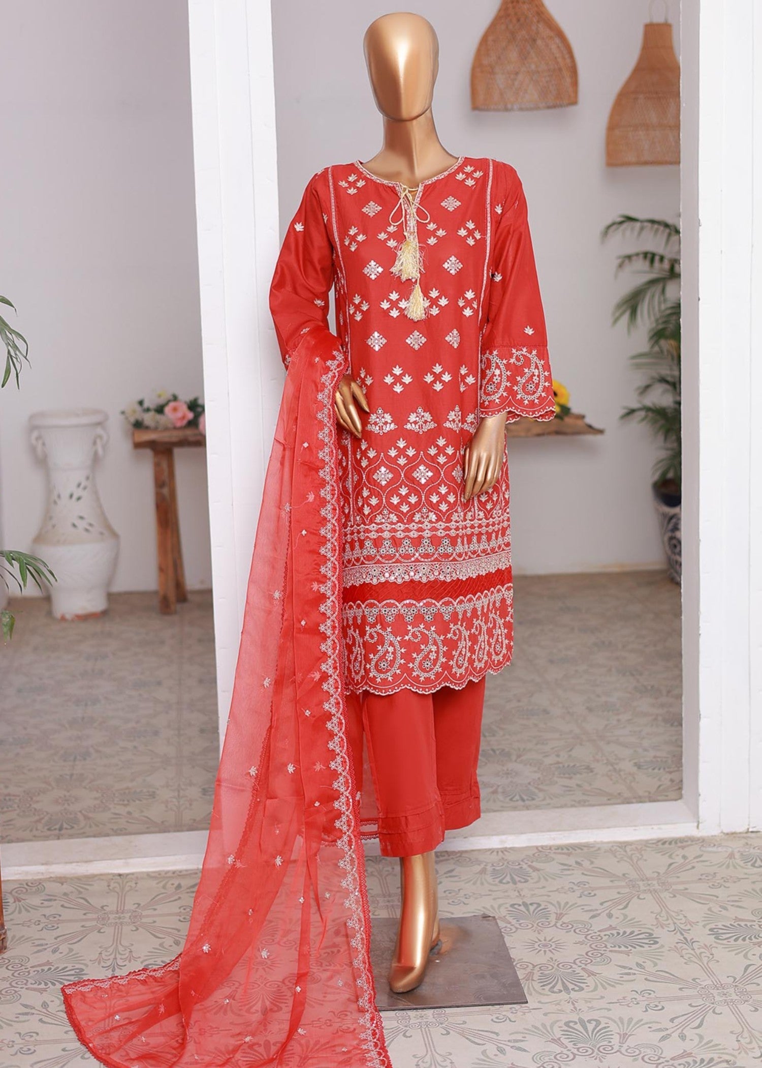 Suntex Fabrics – RED Festive Embroidered Women 3pcs