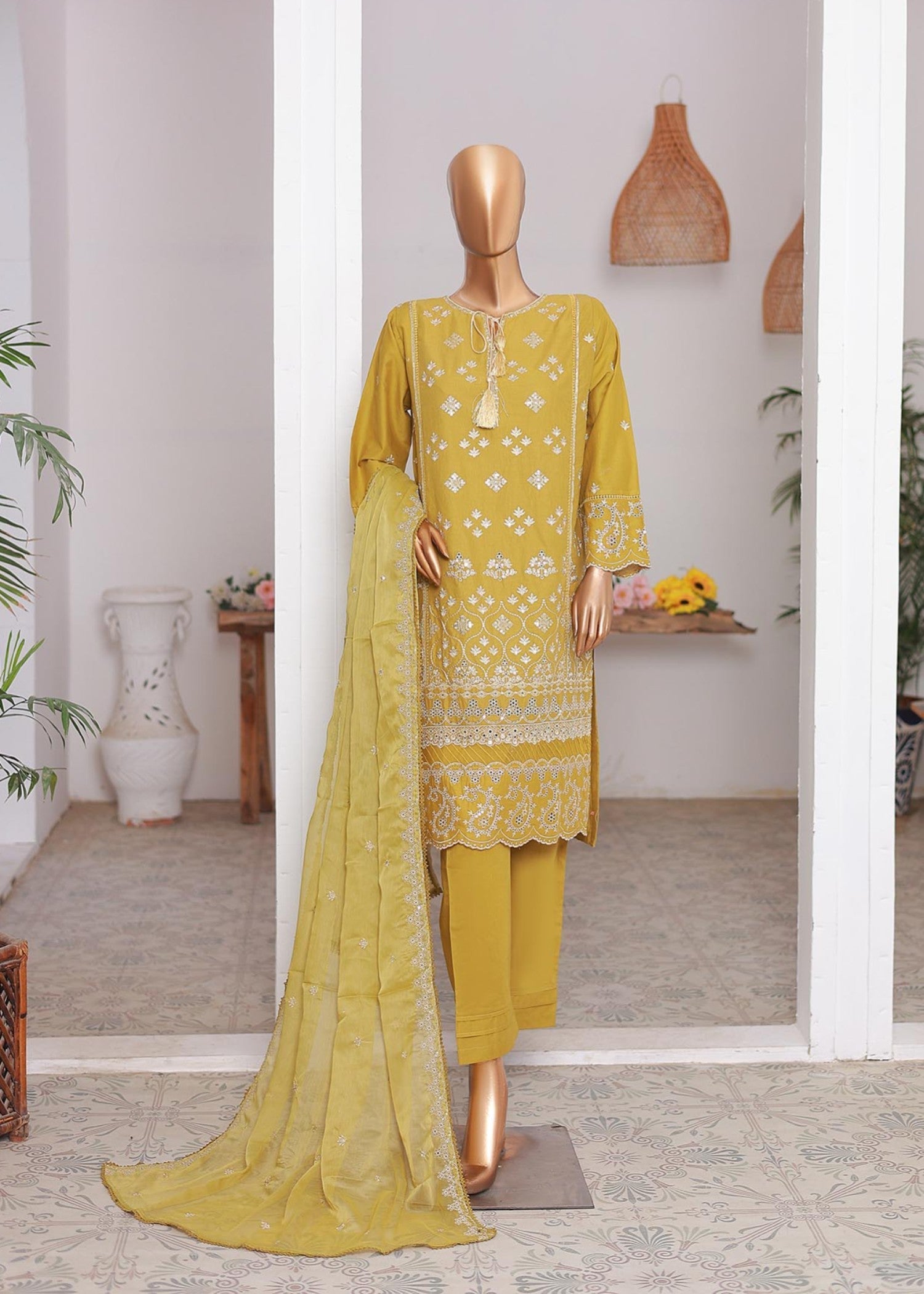 Suntex Fabrics MUSTARD Festive Embroidered Women 3pcs