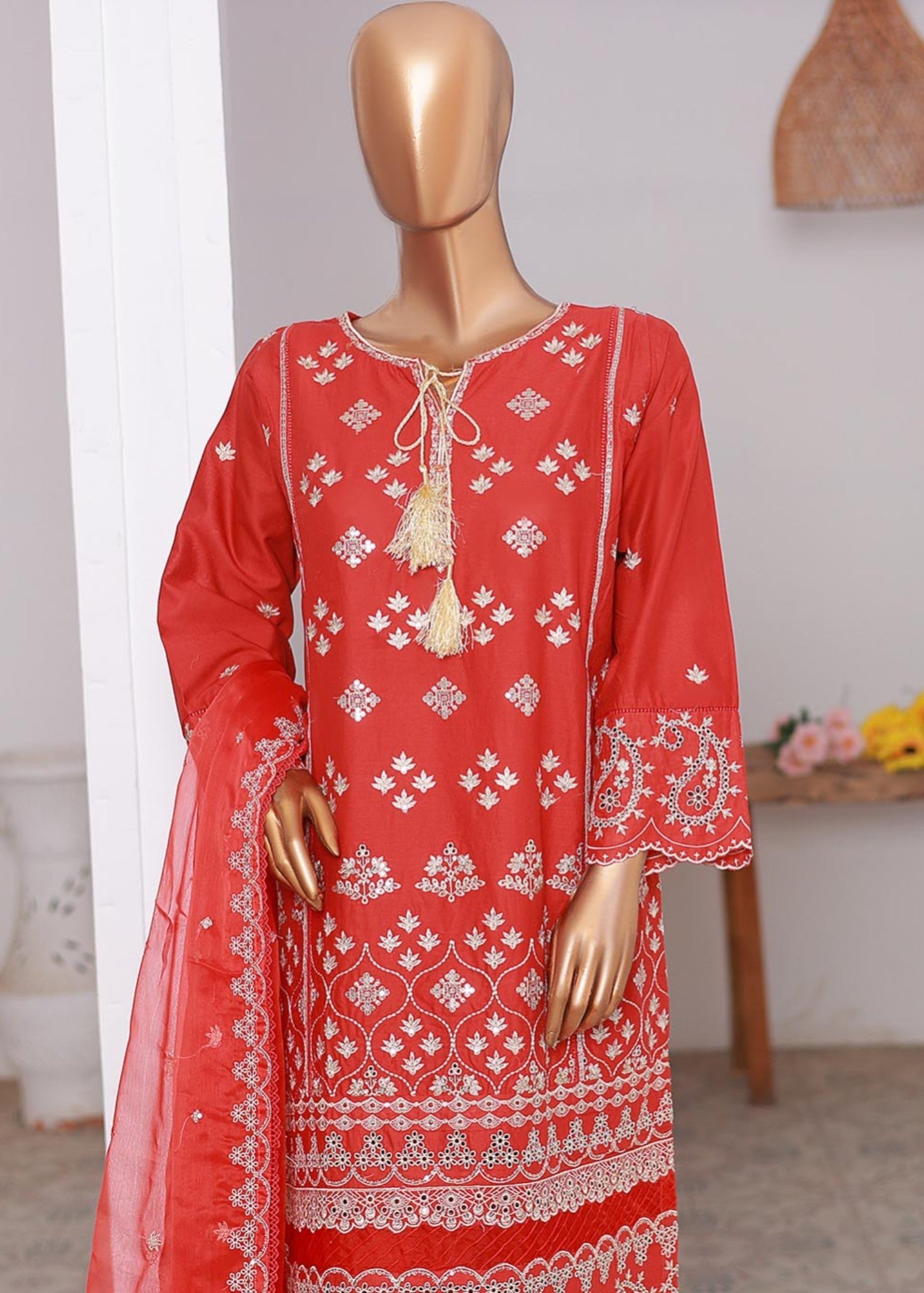 Suntex Fabrics – RED Festive Embroidered Women 3pcs