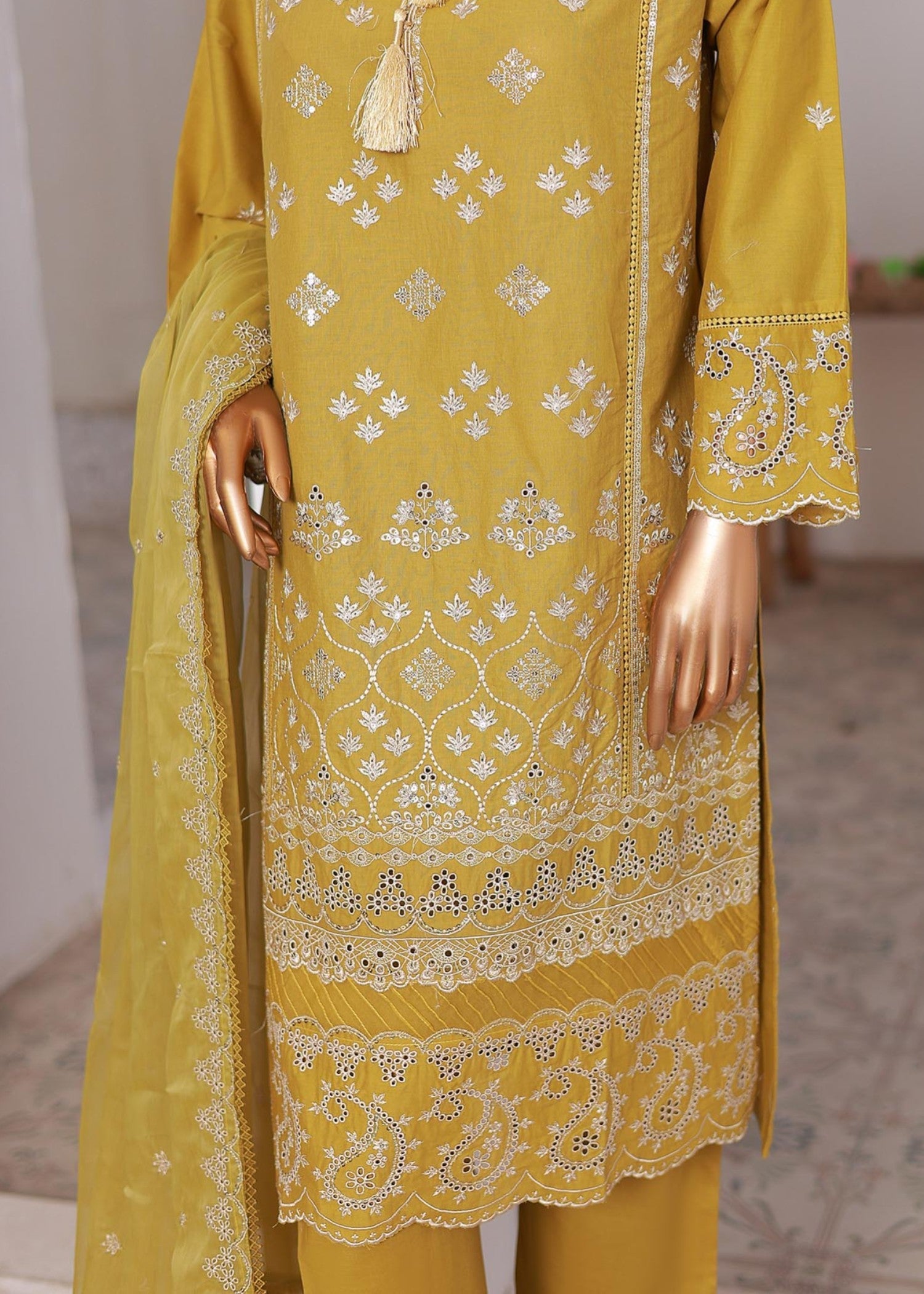 Suntex Fabrics MUSTARD Festive Embroidered Women 3pcs