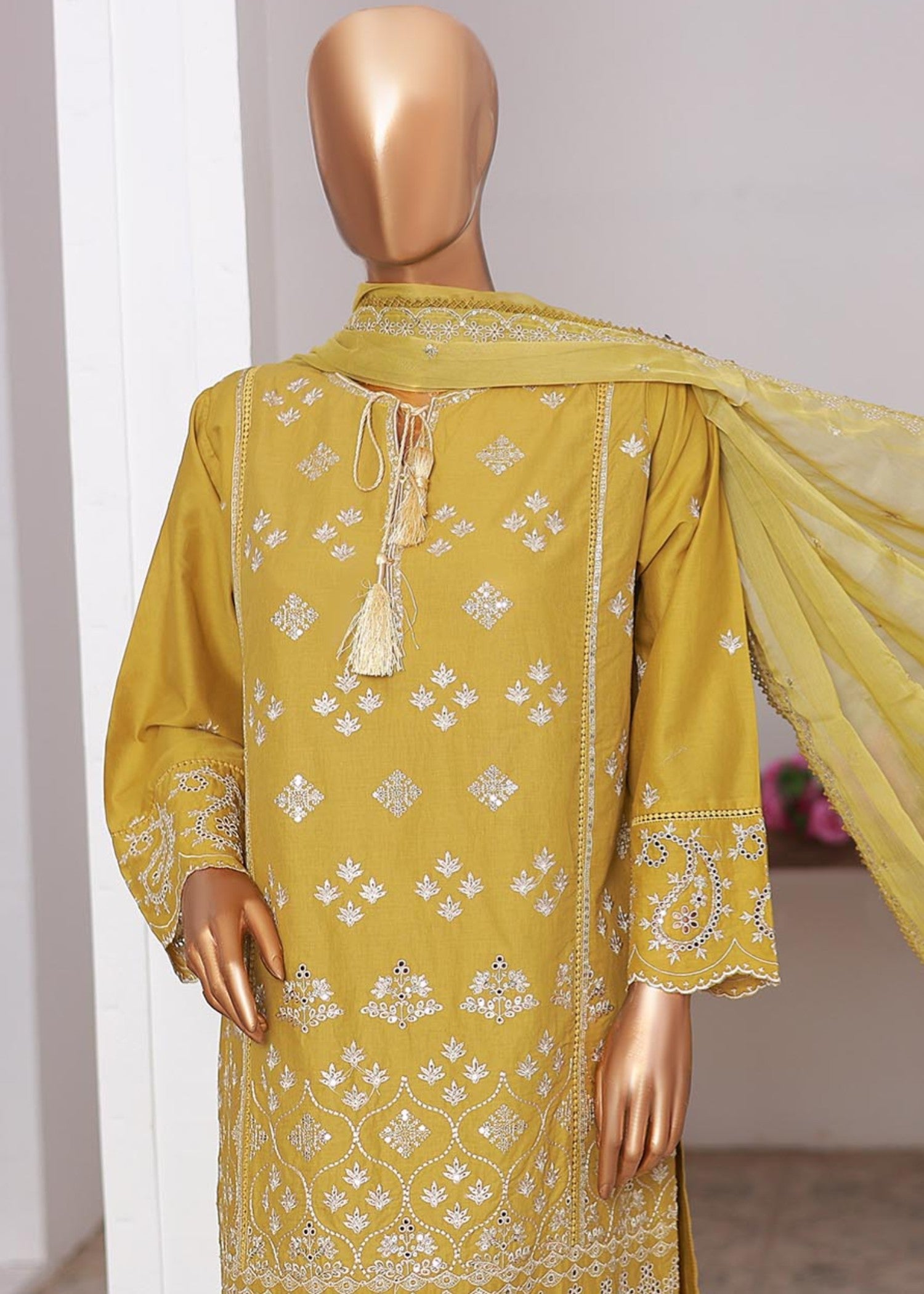 Suntex Fabrics MUSTARD Festive Embroidered Women 3pcs