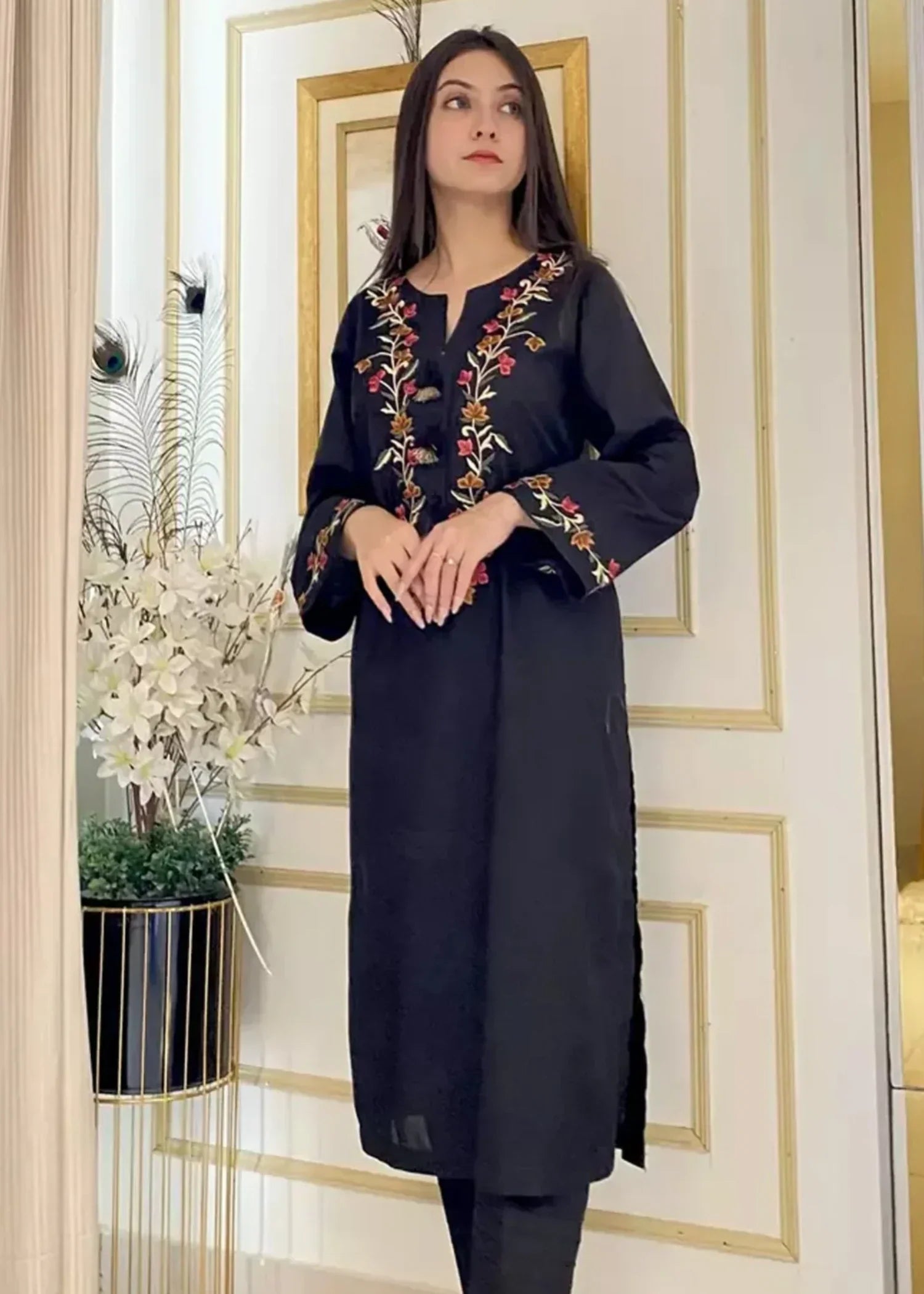 Urban Cut Black Embroidered Shirt Multi Colored & Trendy Women 1pcs