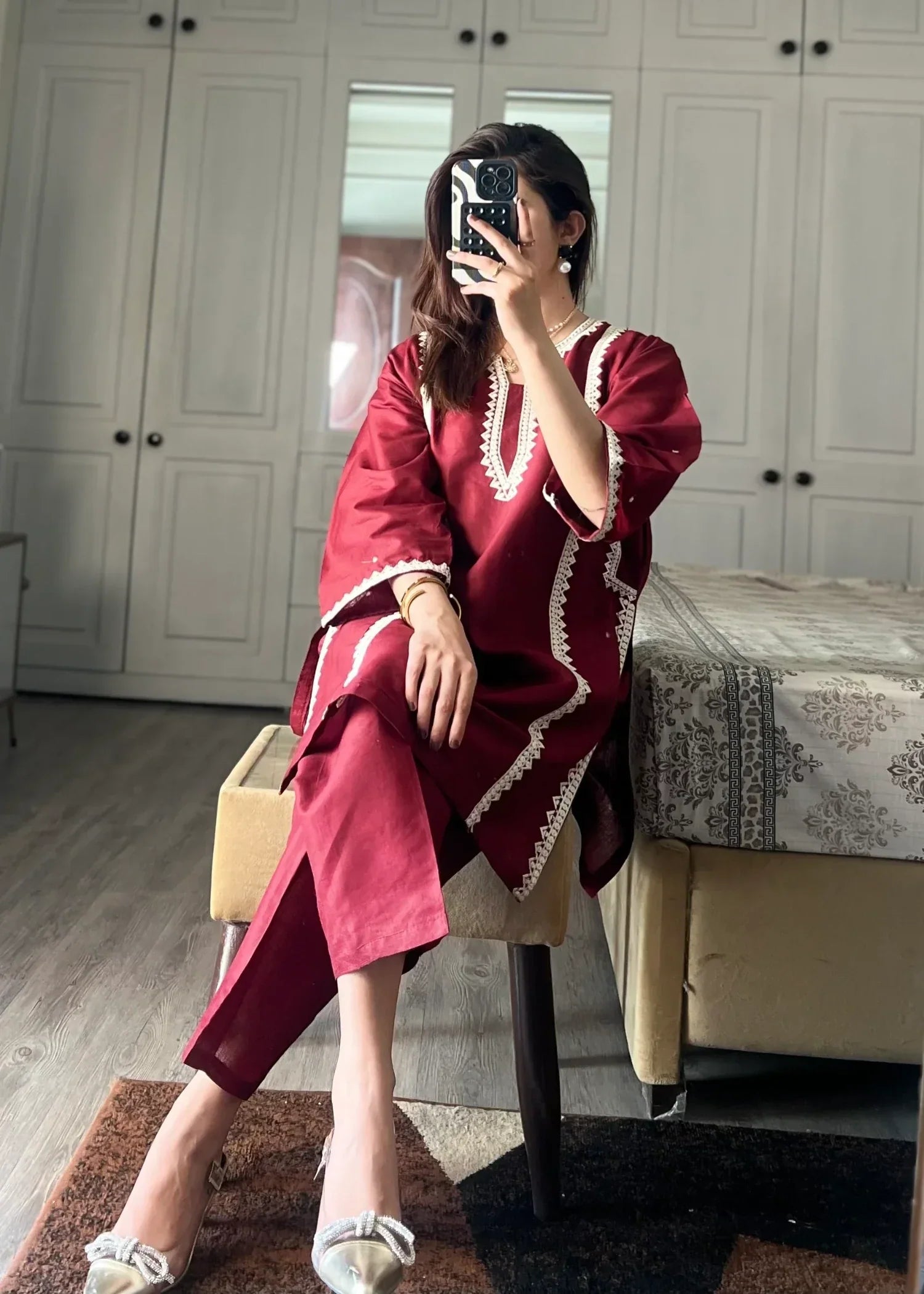 Sajfi Closet Vine with Pockets Embroidered Stitched Suit for Women Women 2pcs