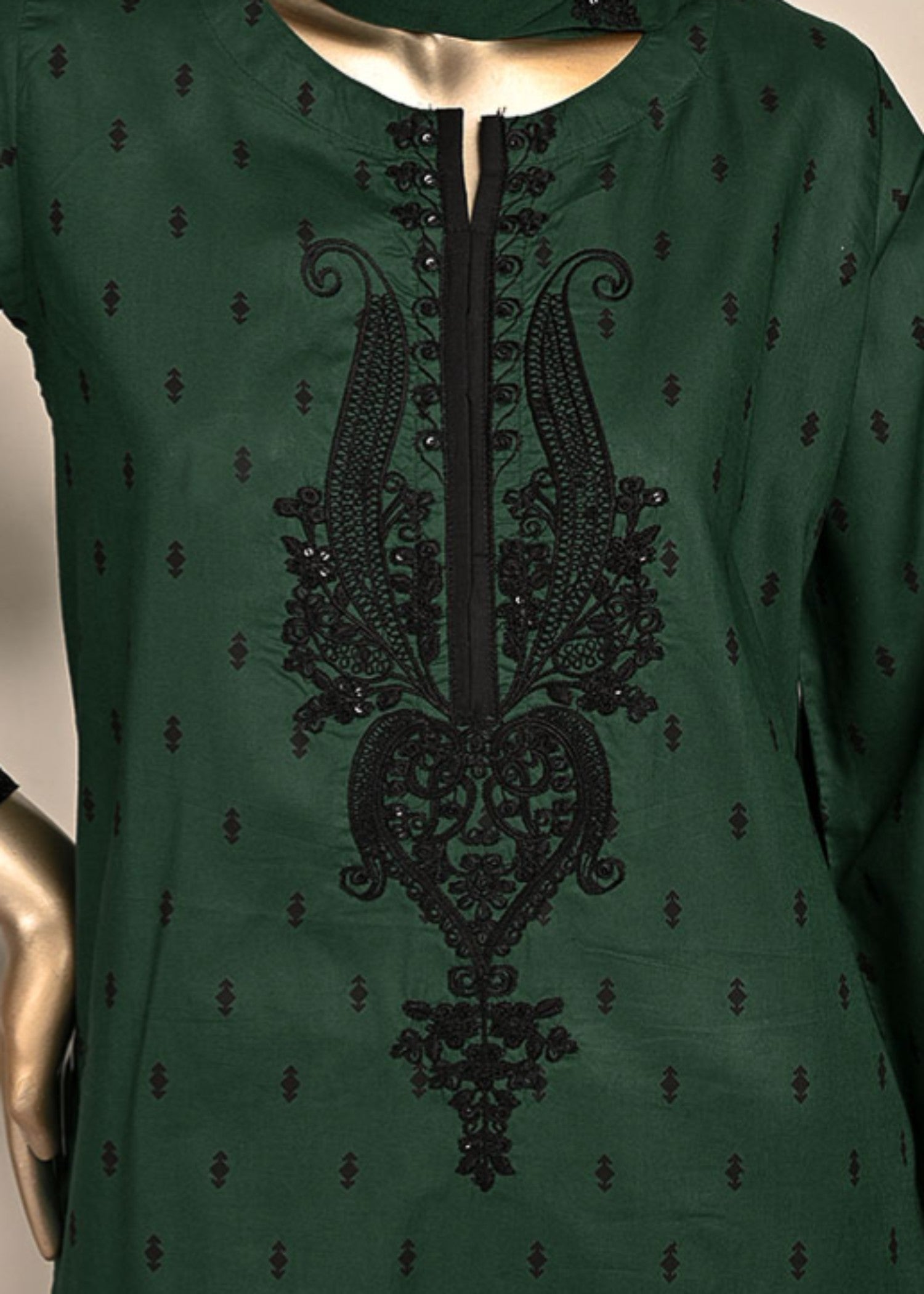 Khombi Black Arrow BZ 134 Dark Green Daily/Basic Wear Cotton Embroidered Dress Women 3pcs