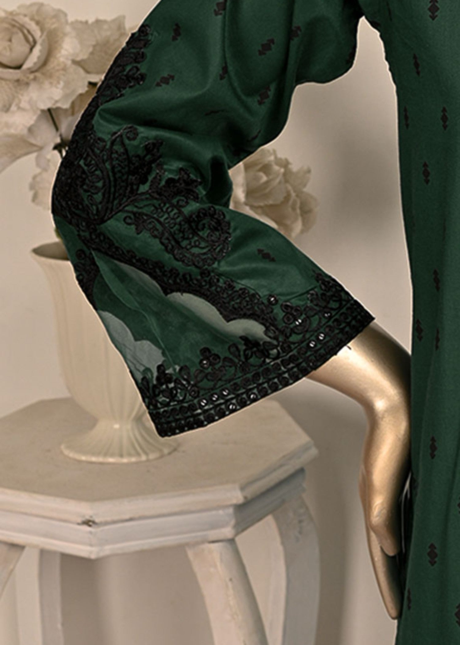 Khombi Black Arrow BZ 134 Dark Green Daily/Basic Wear Cotton Embroidered Dress Women 3pcs