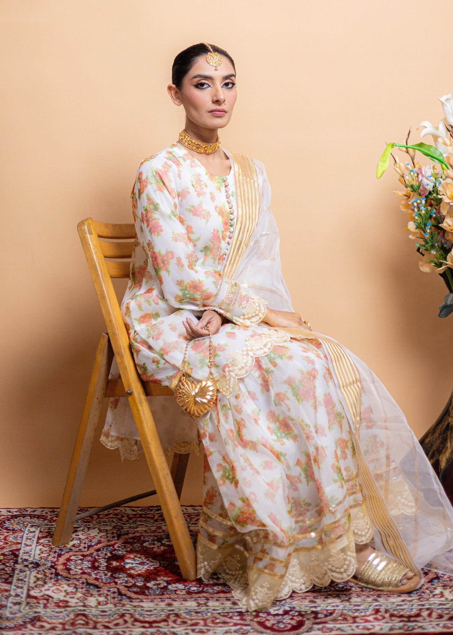 Aqasi Motia ( White Gharara set ) Women 3pcs