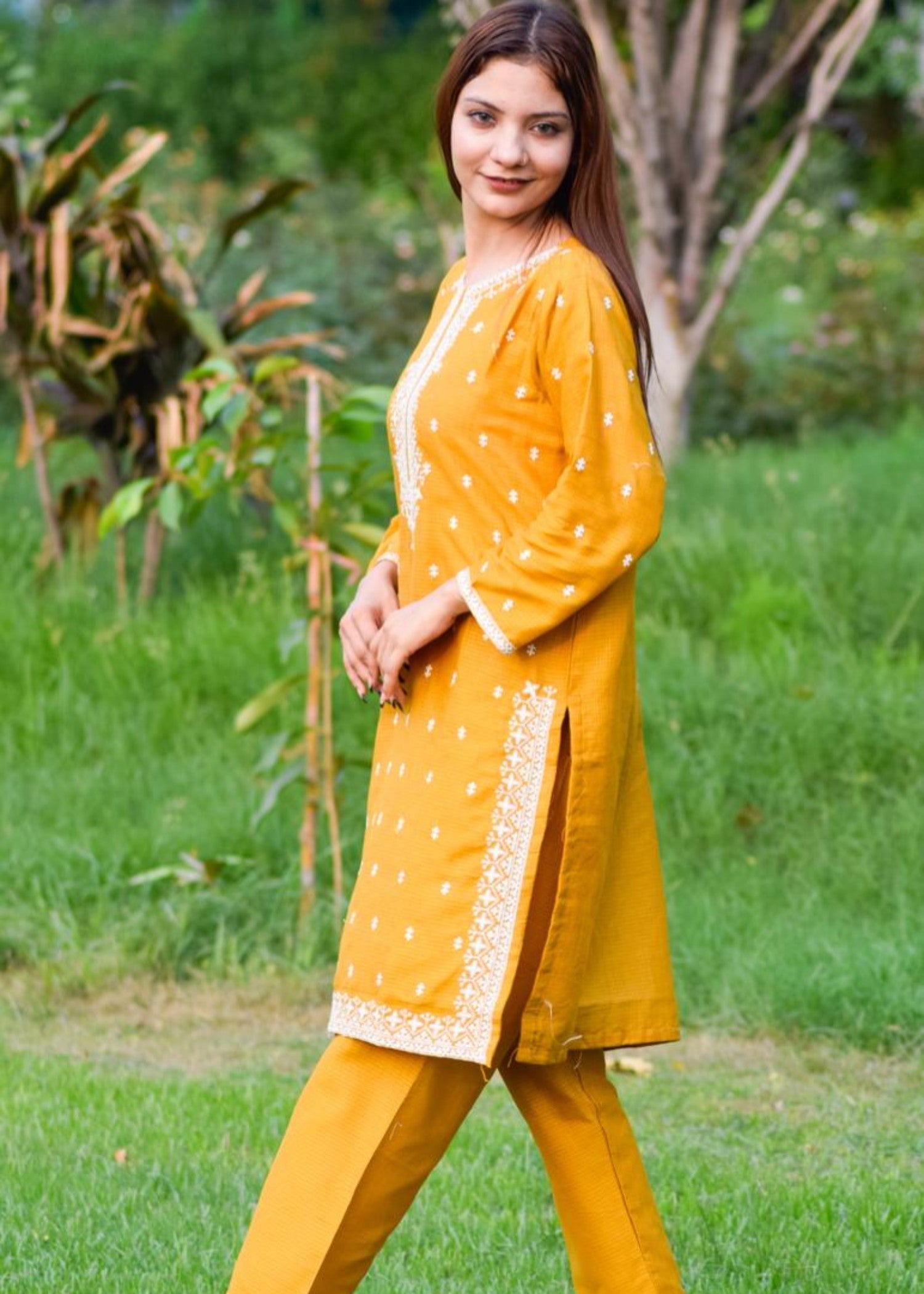 Shehroz Fashion Doria Cotton Embroidery mustard Women 2pcs