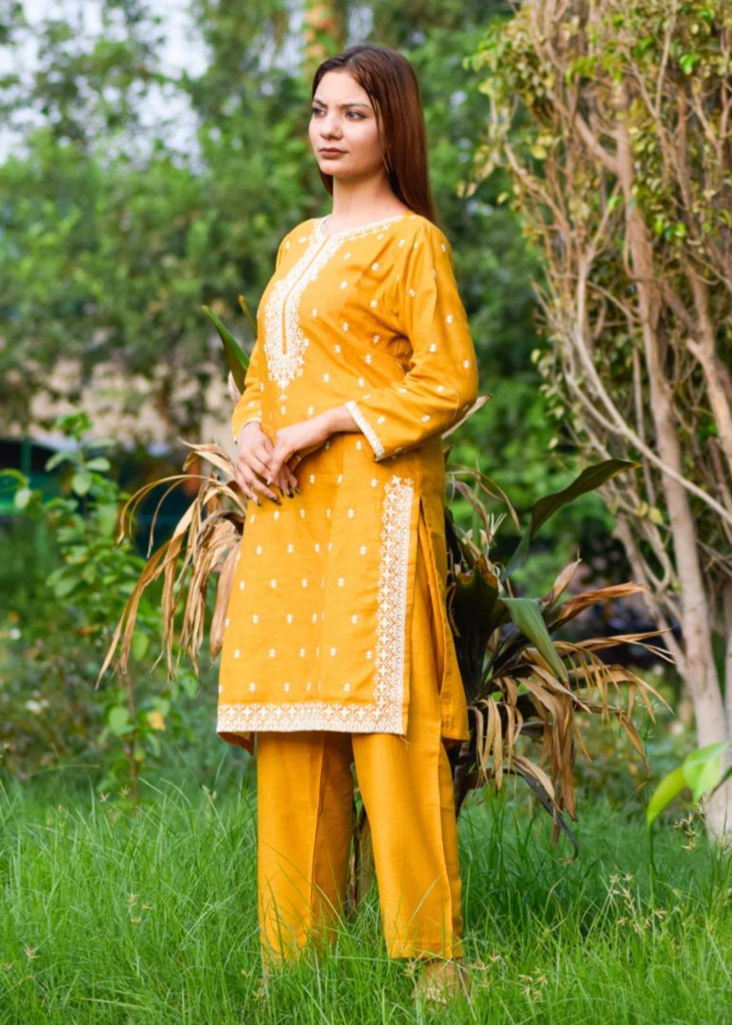 Shehroz Fashion Doria Cotton Embroidery mustard Women 2pcs