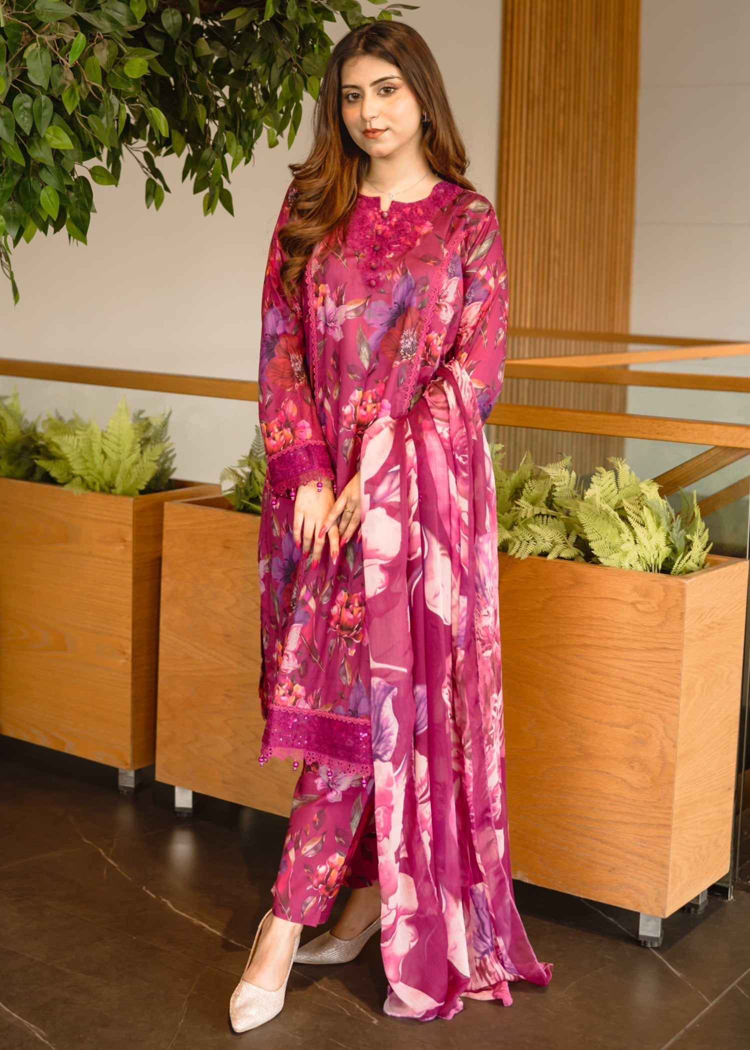 Shrenz Pret Shrenz Maroon Majesty Pret Lawn Women 3pcs