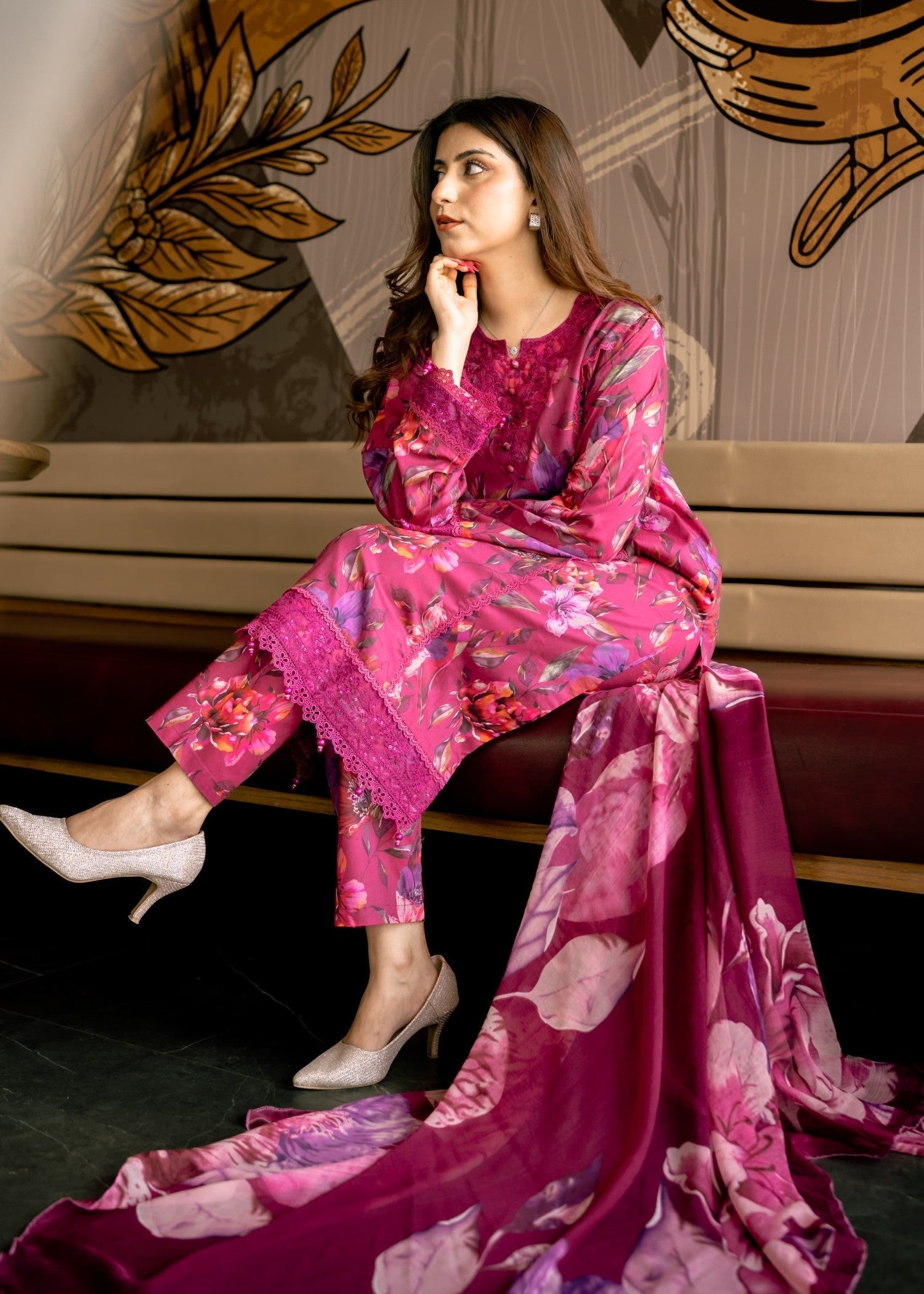 Shrenz Pret Shrenz Maroon Majesty Pret Lawn Women 3pcs