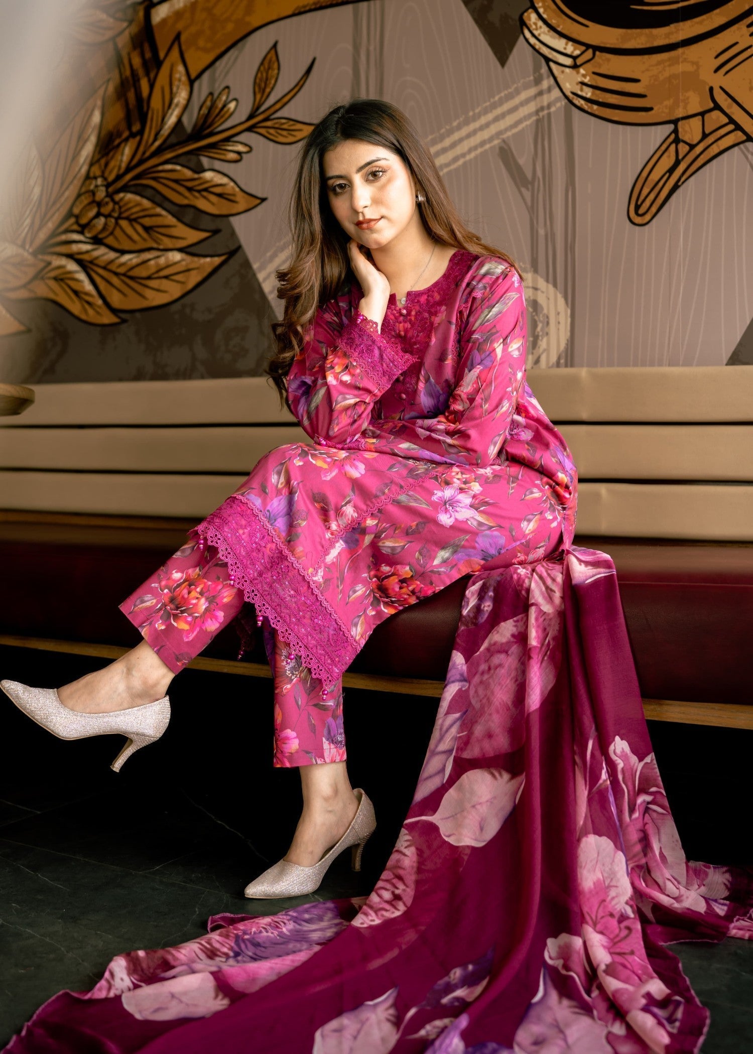 Shrenz Pret Shrenz Maroon Majesty Pret Lawn Women 3pcs