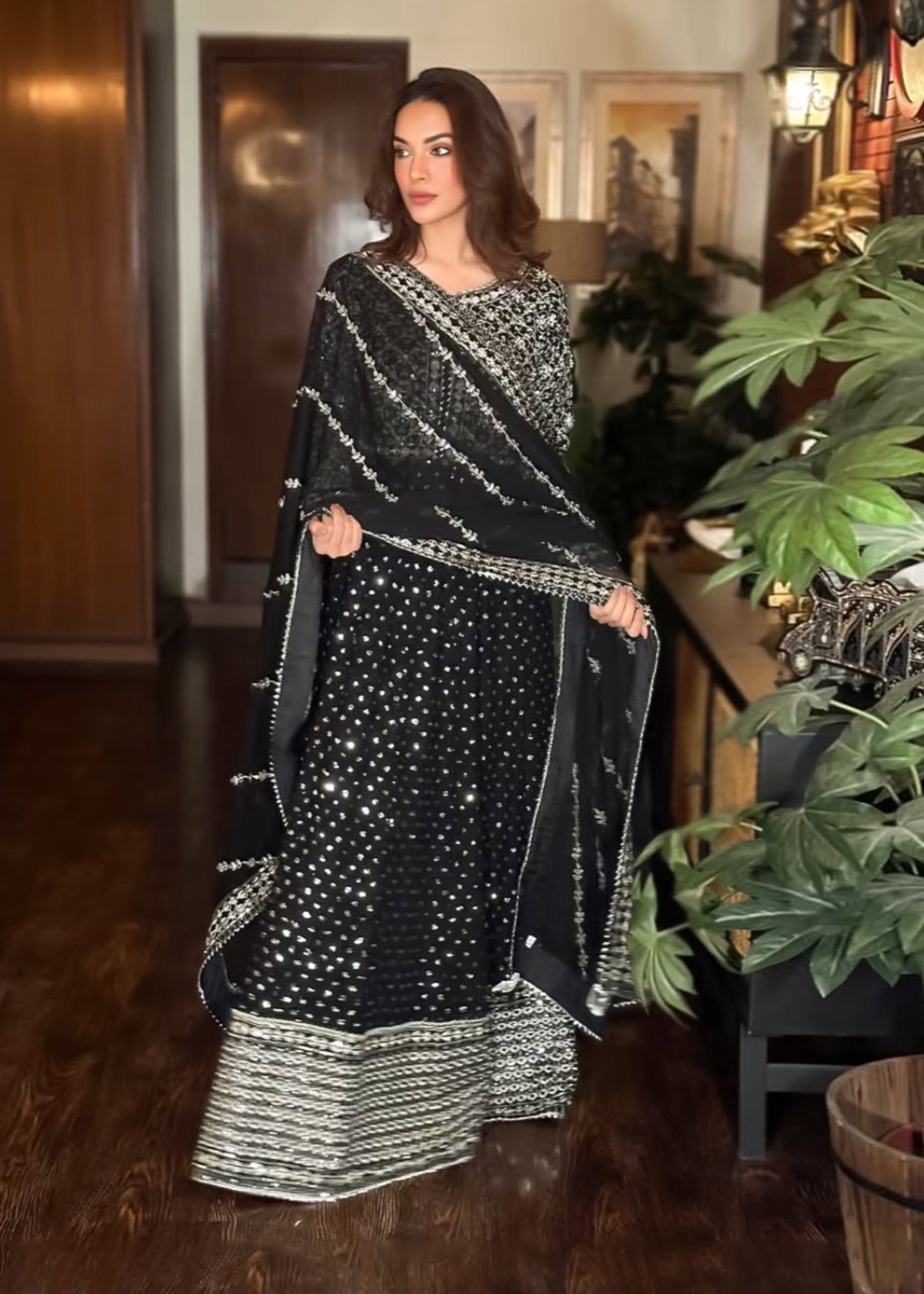 Suits By Sadia Chiffon black maxi Women 3pcs