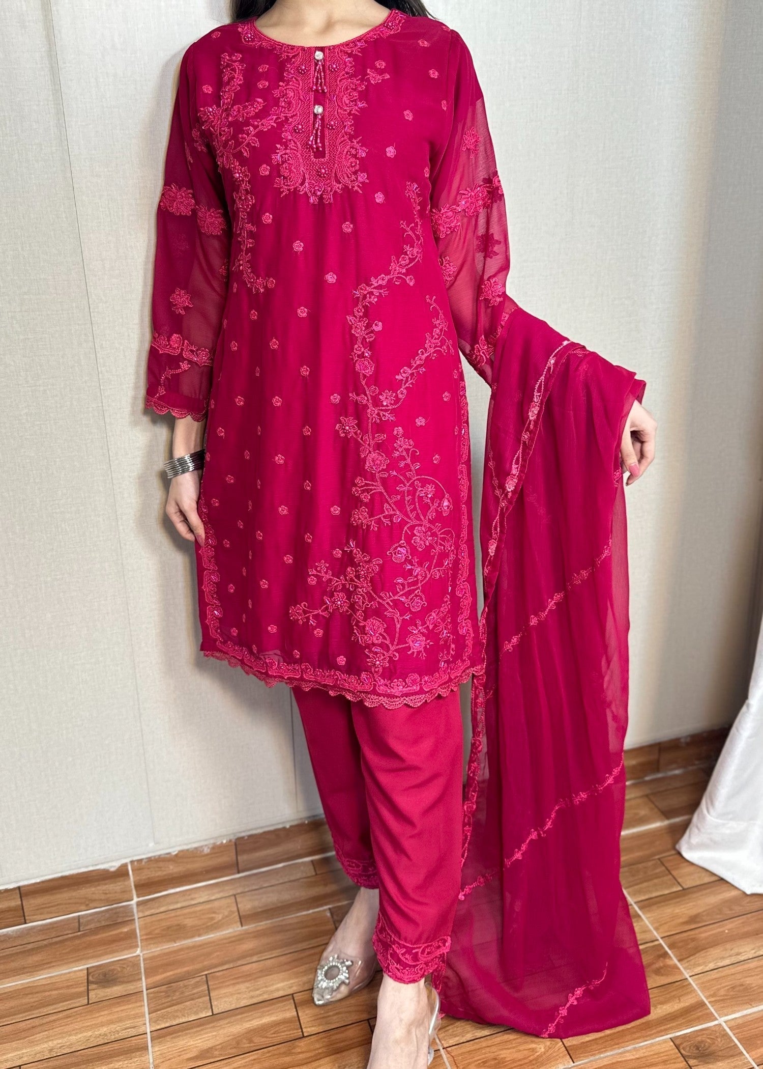 Four Season Boutique NIMRA Chiffon HotPink Women 3pcs