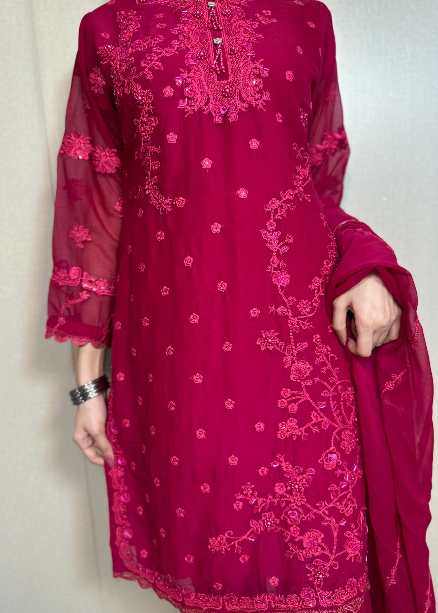 Four Season Boutique NIMRA Chiffon HotPink Women 3pcs