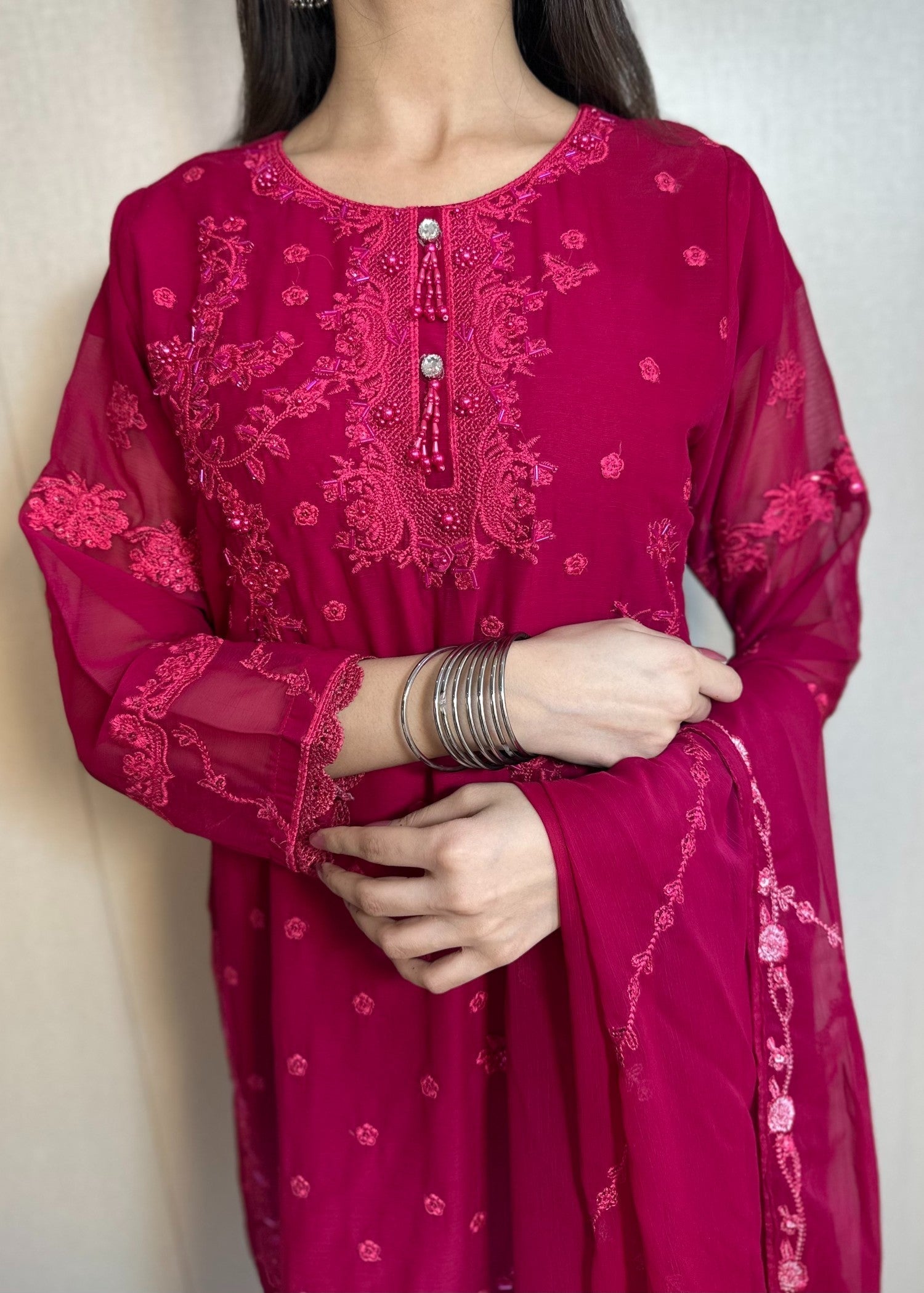 Four Season Boutique NIMRA Chiffon HotPink Women 3pcs