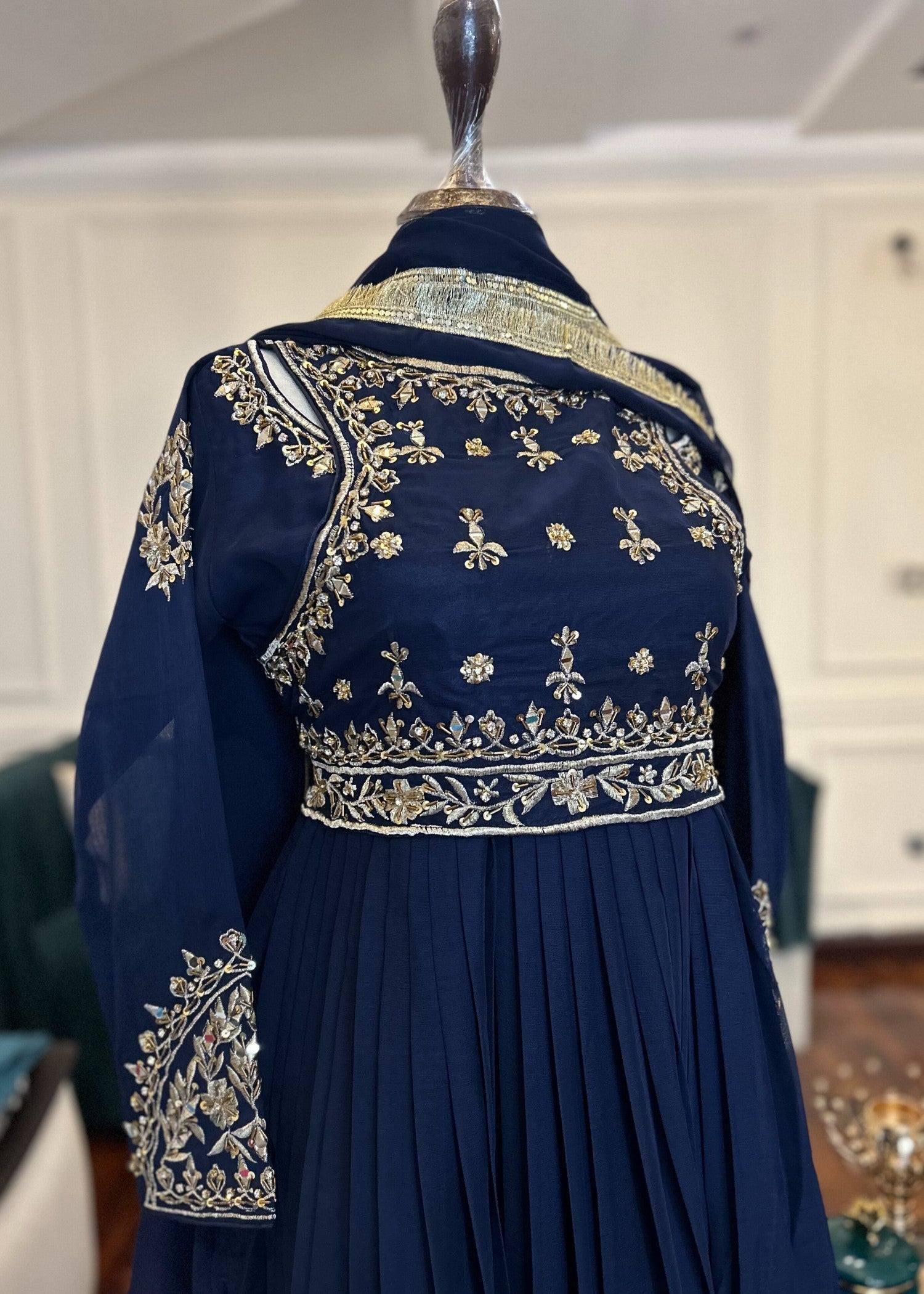 Abana Blue Pishwas Chiffon Women 3pcs