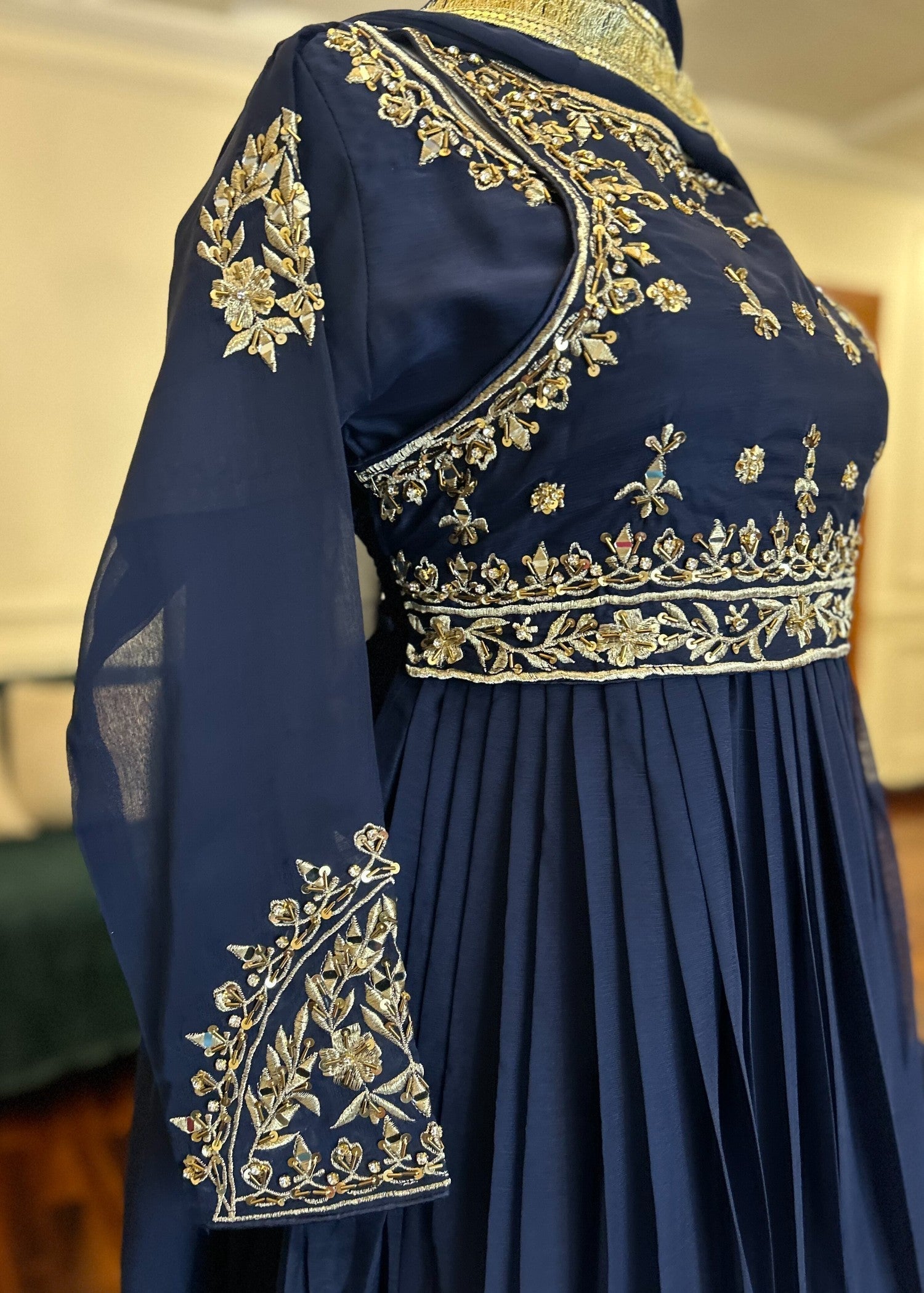 Abana Blue Pishwas Chiffon Women 3pcs