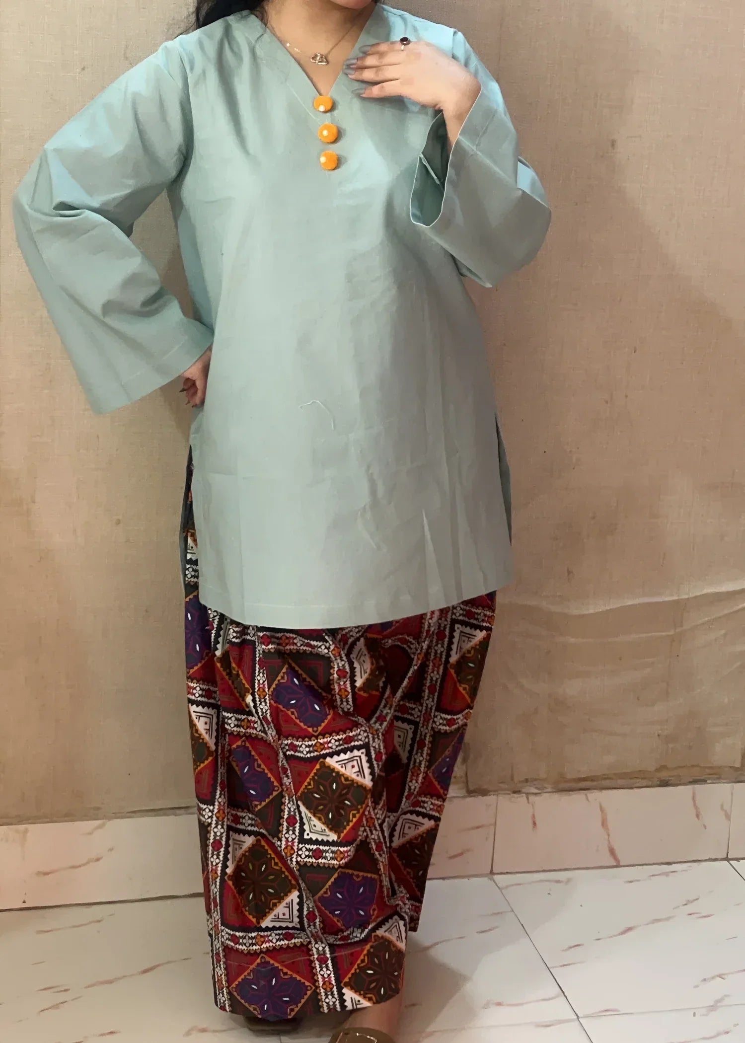 Urban Cut Cotton Solid and Printed Co Ord Set with Farshi Shalwar Green Women 2pcs