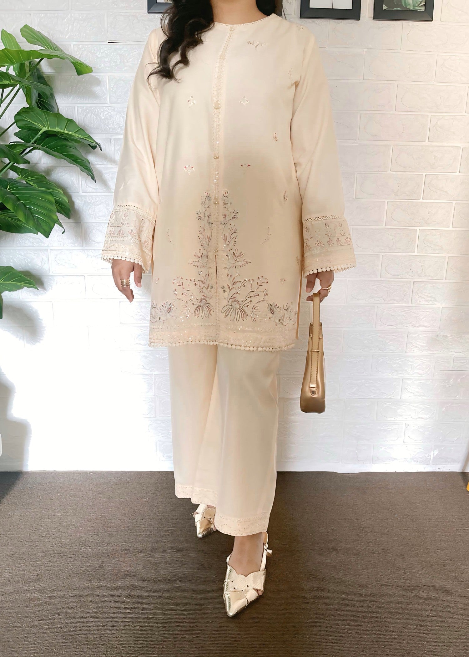 The Turkish Wear Sea Shell Pearl White Lawn Women 2pcs