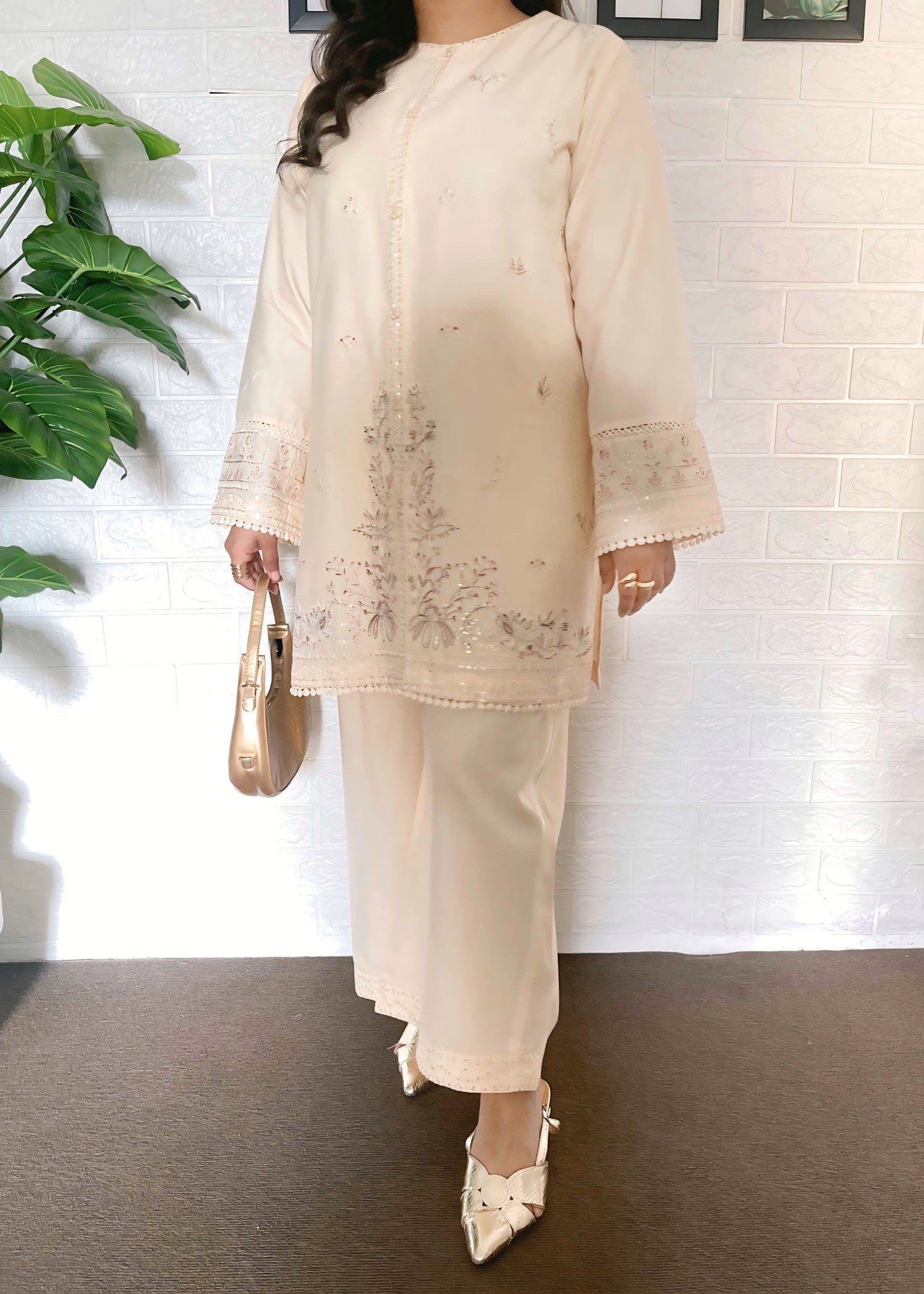 The Turkish Wear Sea Shell Pearl White Lawn Women 2pcs