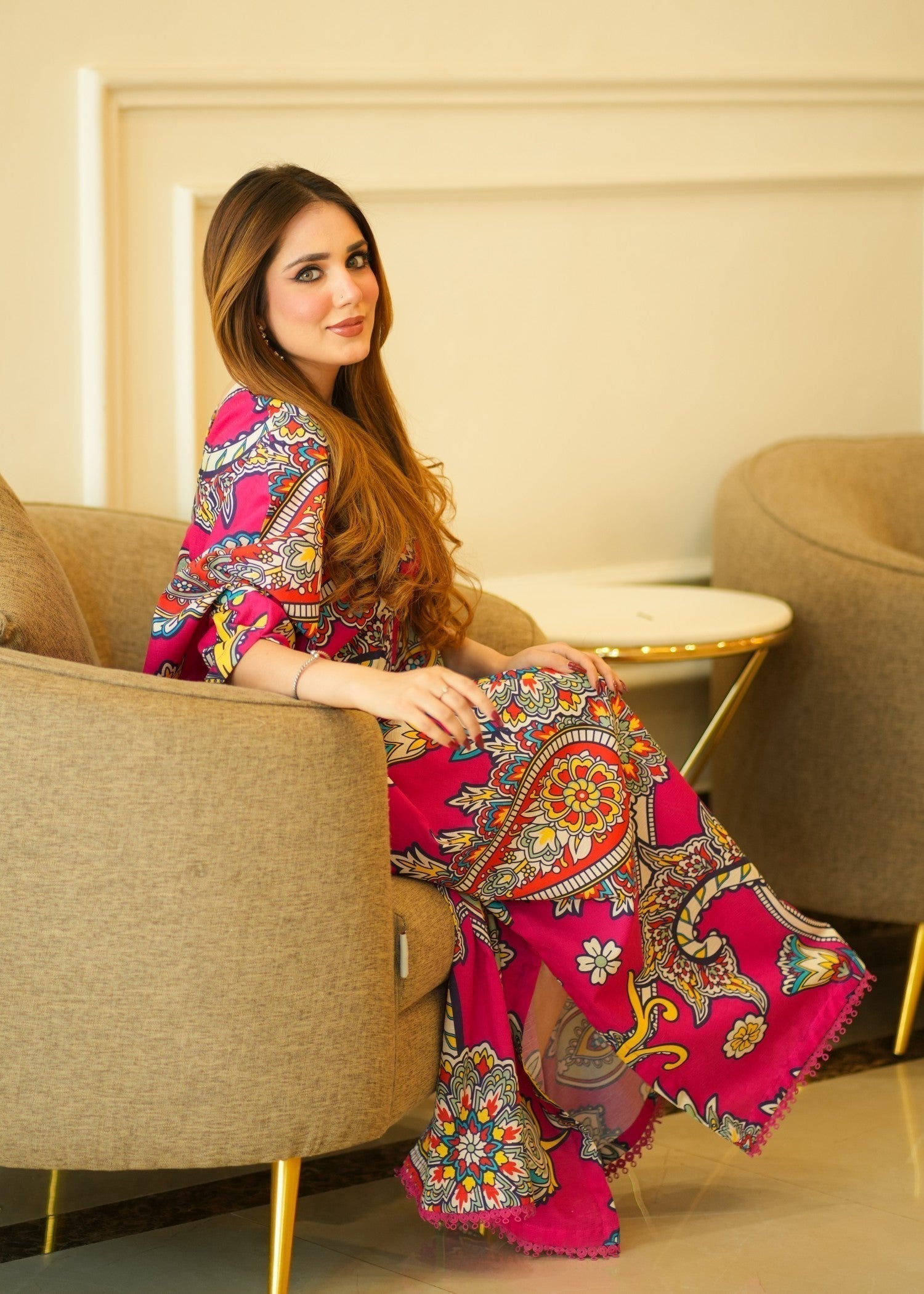 Sahibas By Mirza Tarana Kaftan Hot Pink Women 1pcs