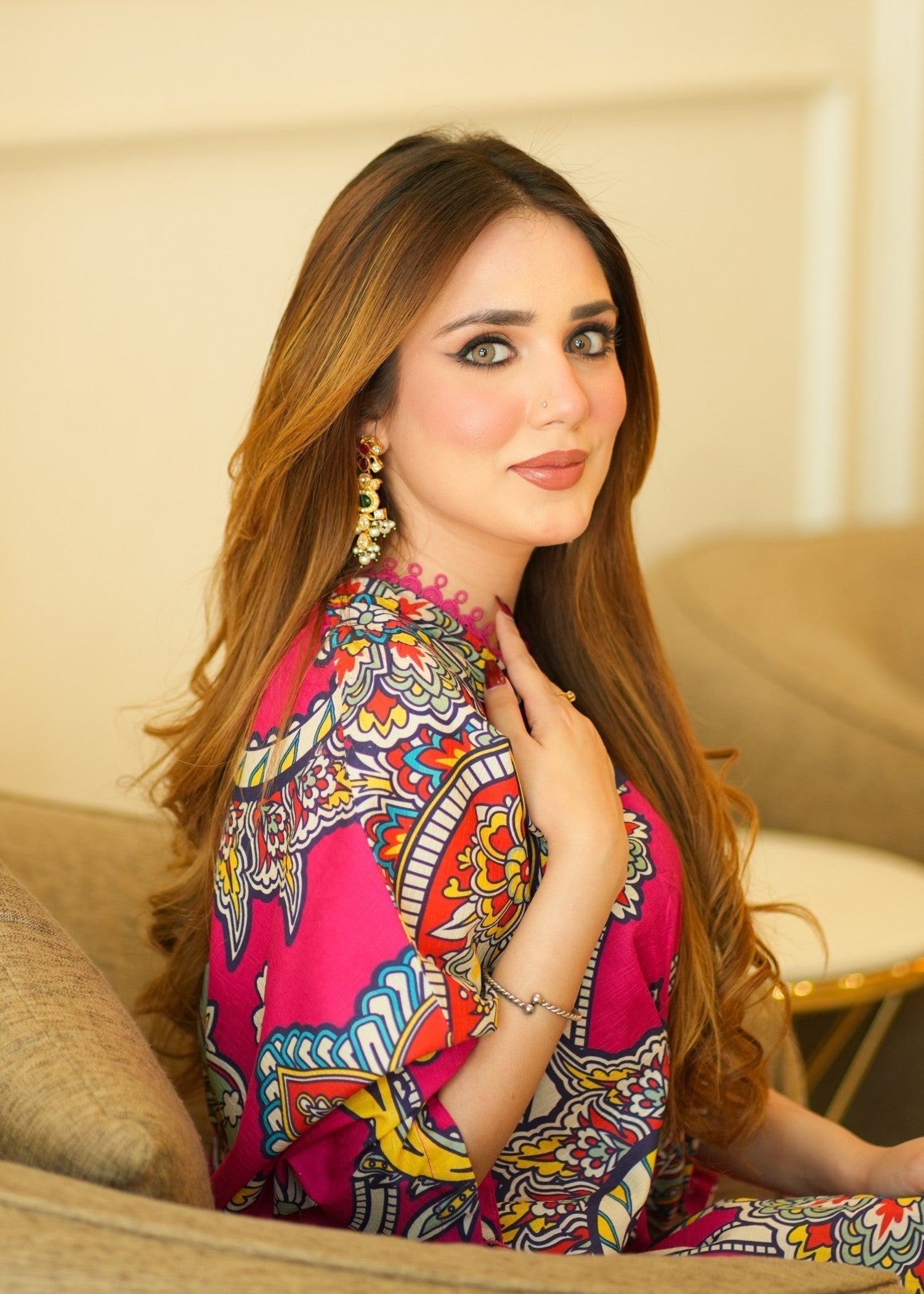 Sahibas By Mirza Tarana Kaftan Hot Pink Women 1pcs