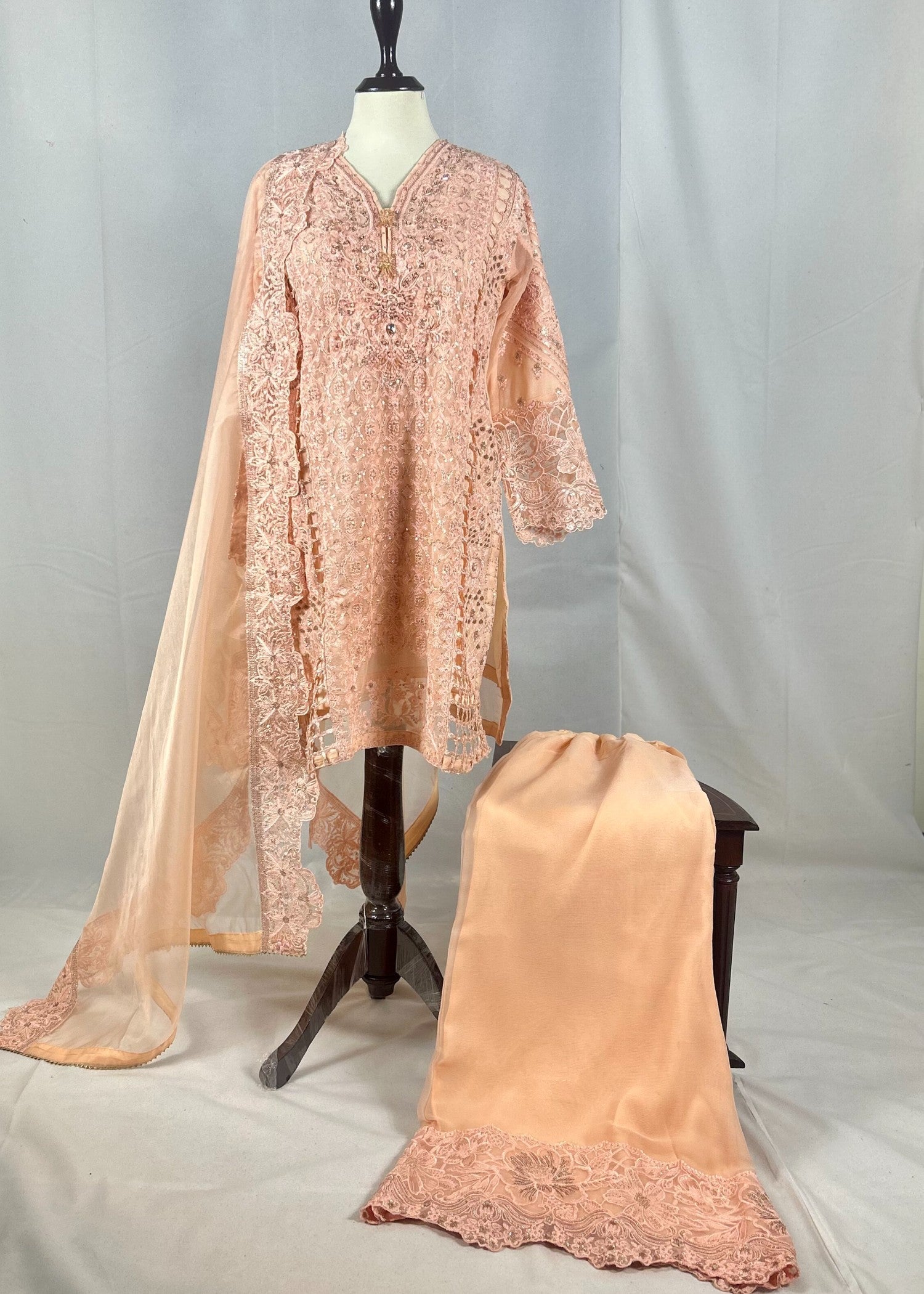 Abana Peach Orange Chiffon Women 3pcs