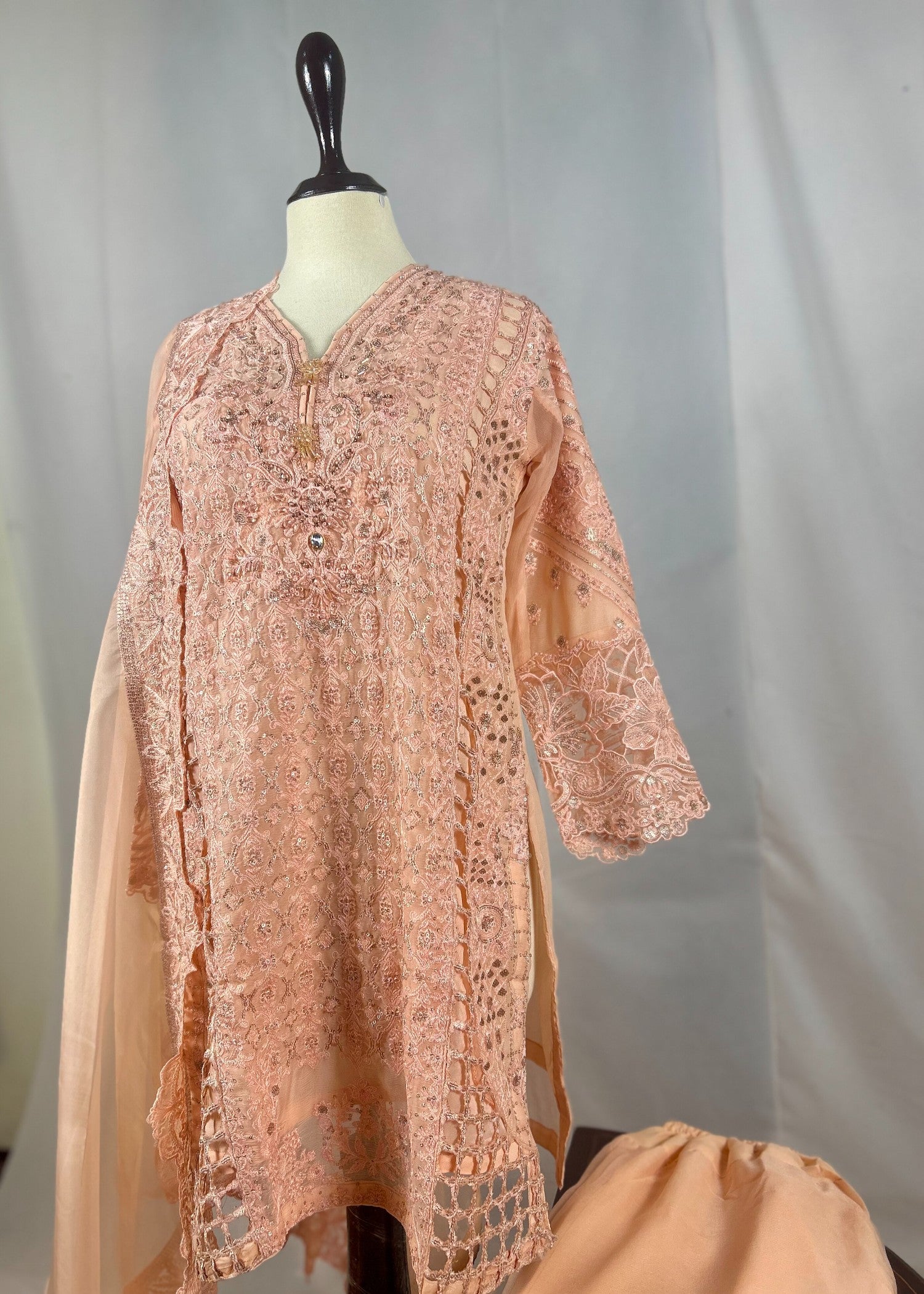 Abana Peach Orange Chiffon Women 3pcs