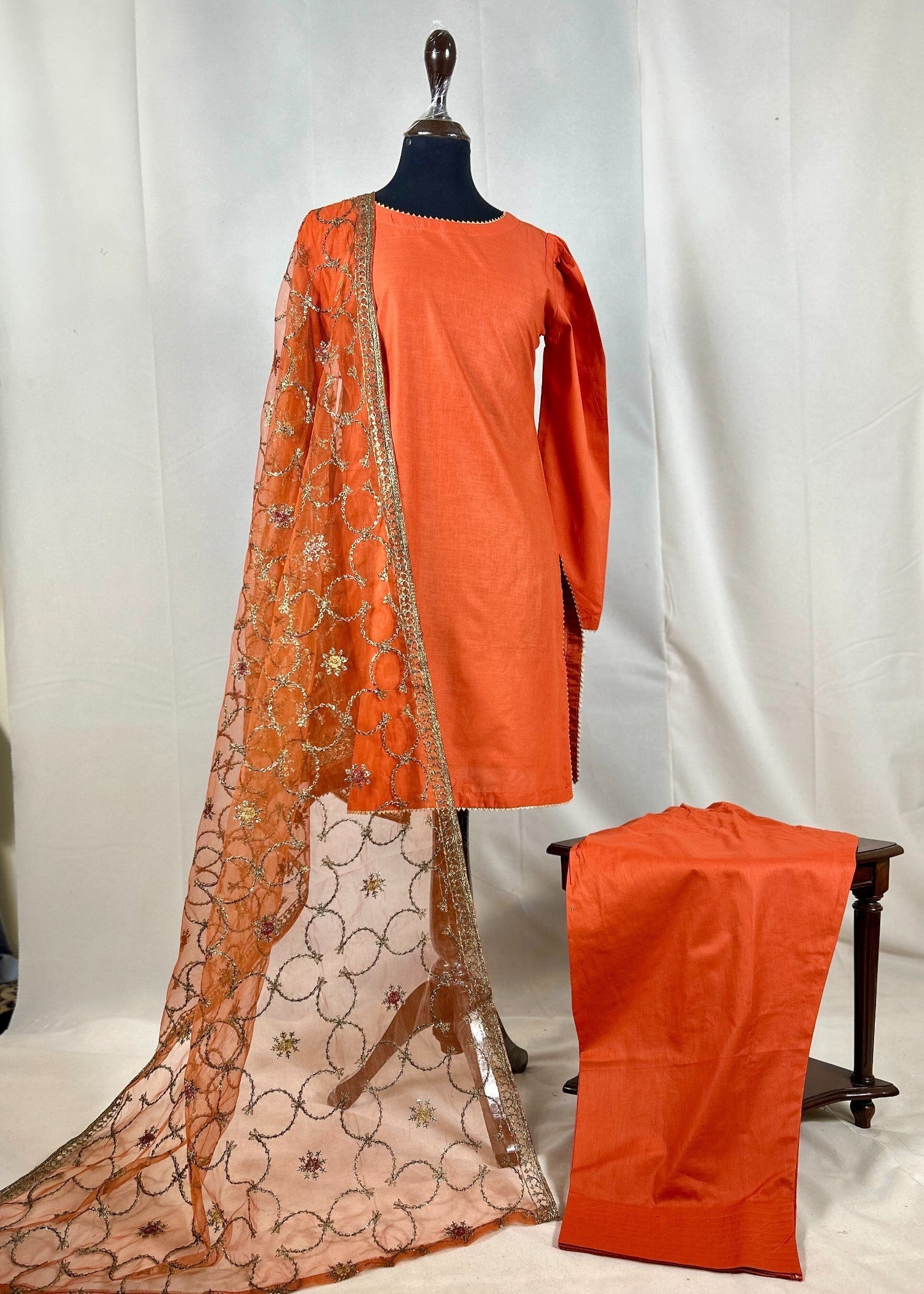 Abana Farshi Shalwar Sunset Orange Women 3pcs