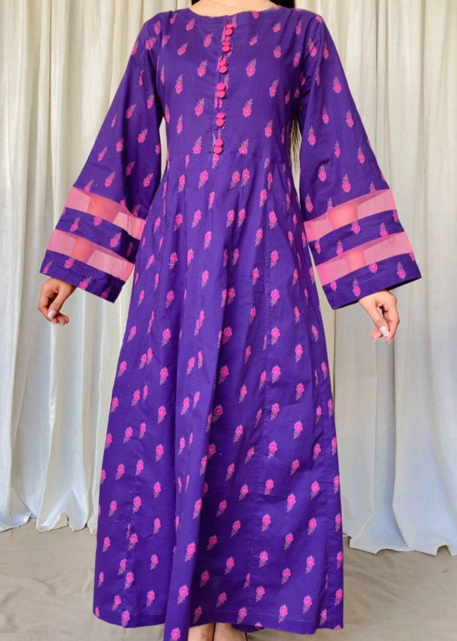 Urban Cut Cotton Printed Dress Purple Women 2pcs