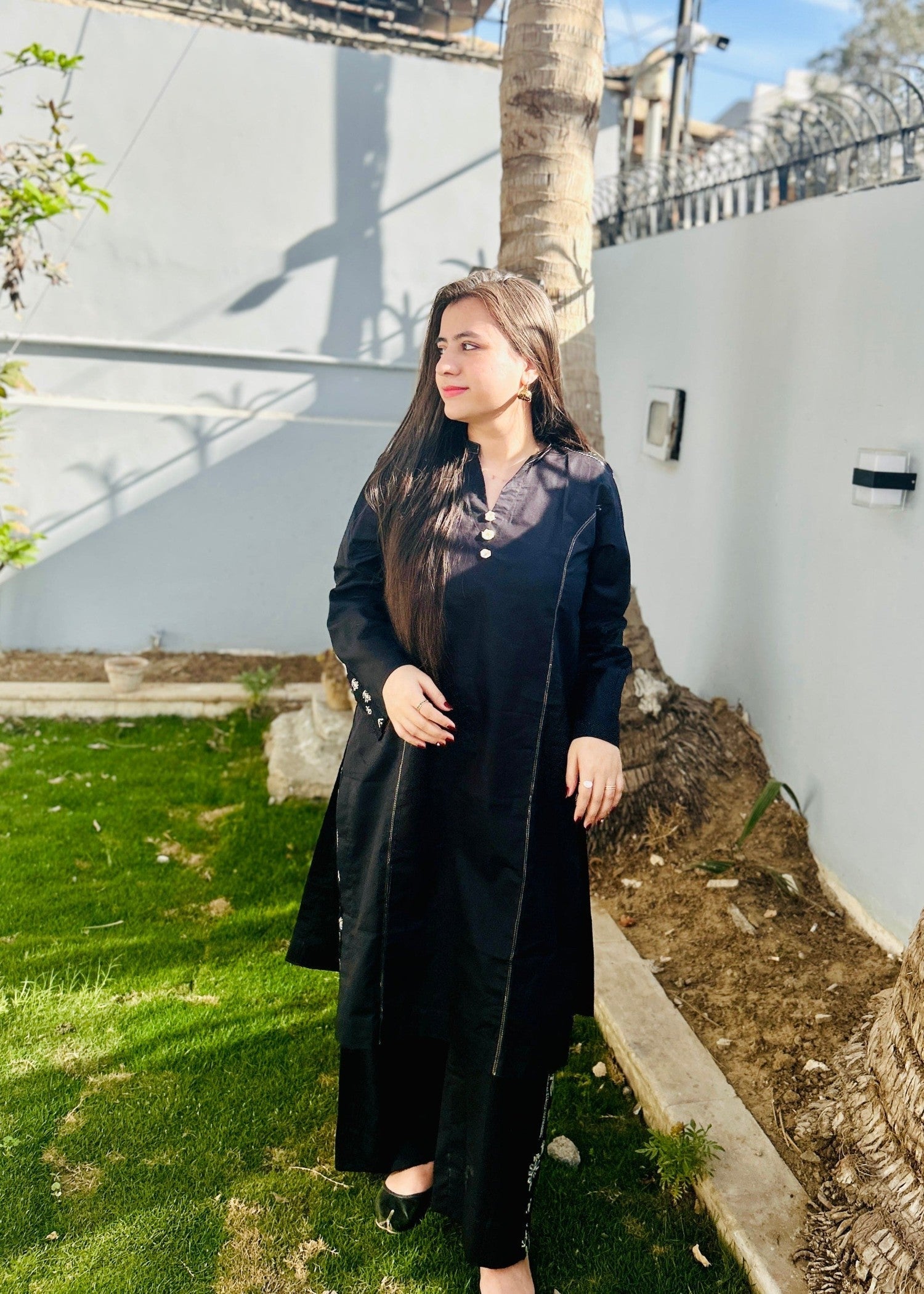 Urban Cut Embroidered Cotton Suit Black Women 2pcs