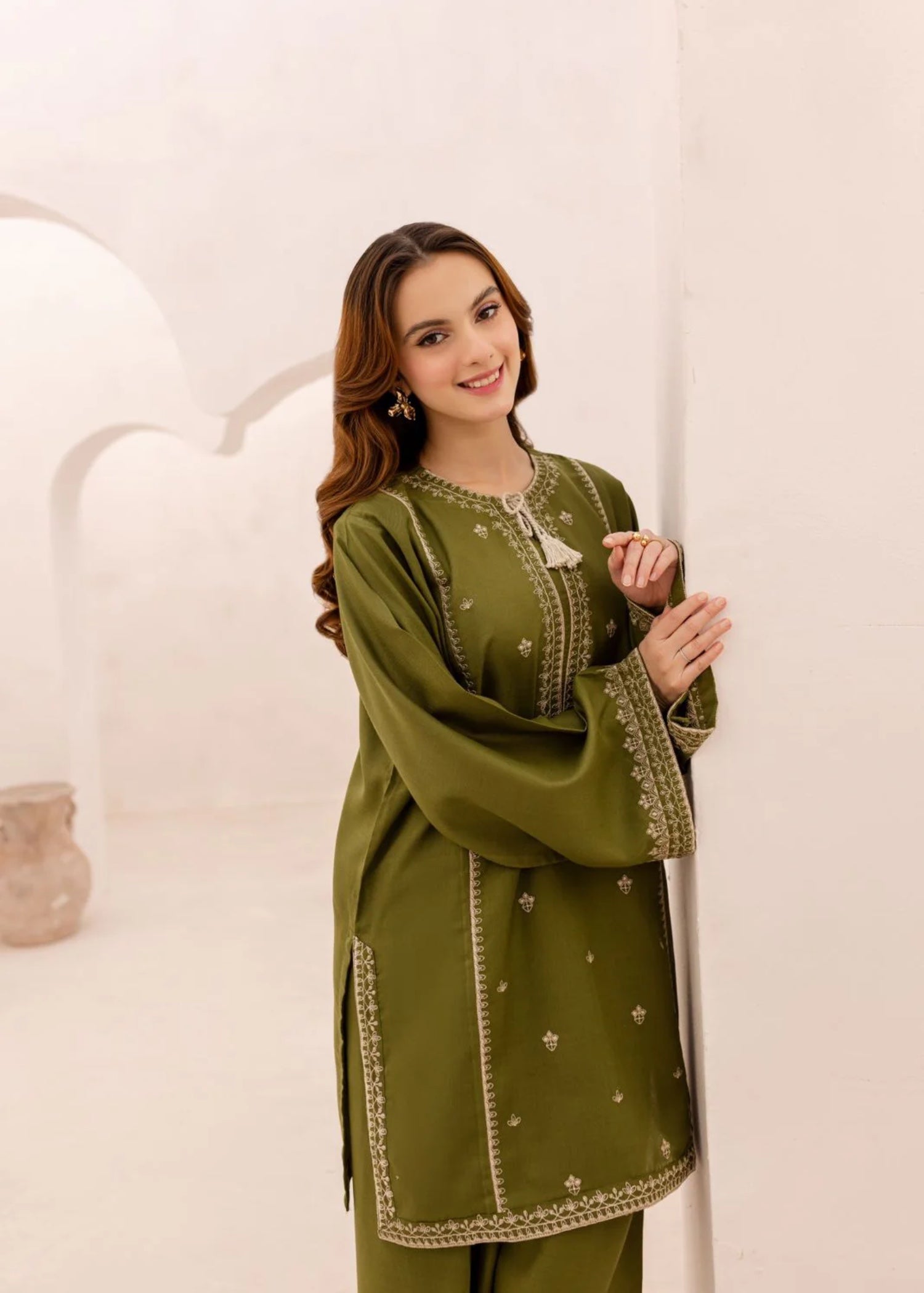 The Turkish Wear Olive Kurta Set Women 2pcs