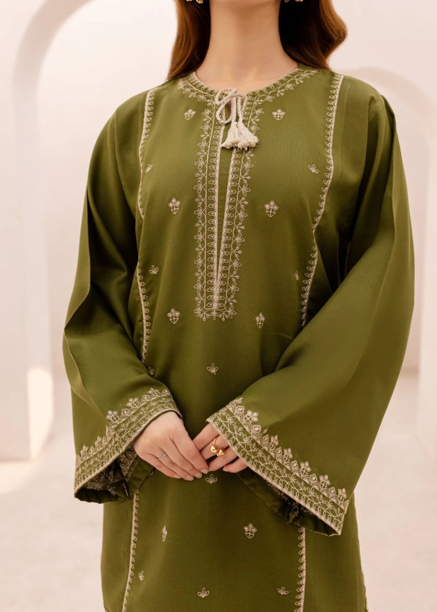 The Turkish Wear Olive Kurta Set Women 2pcs