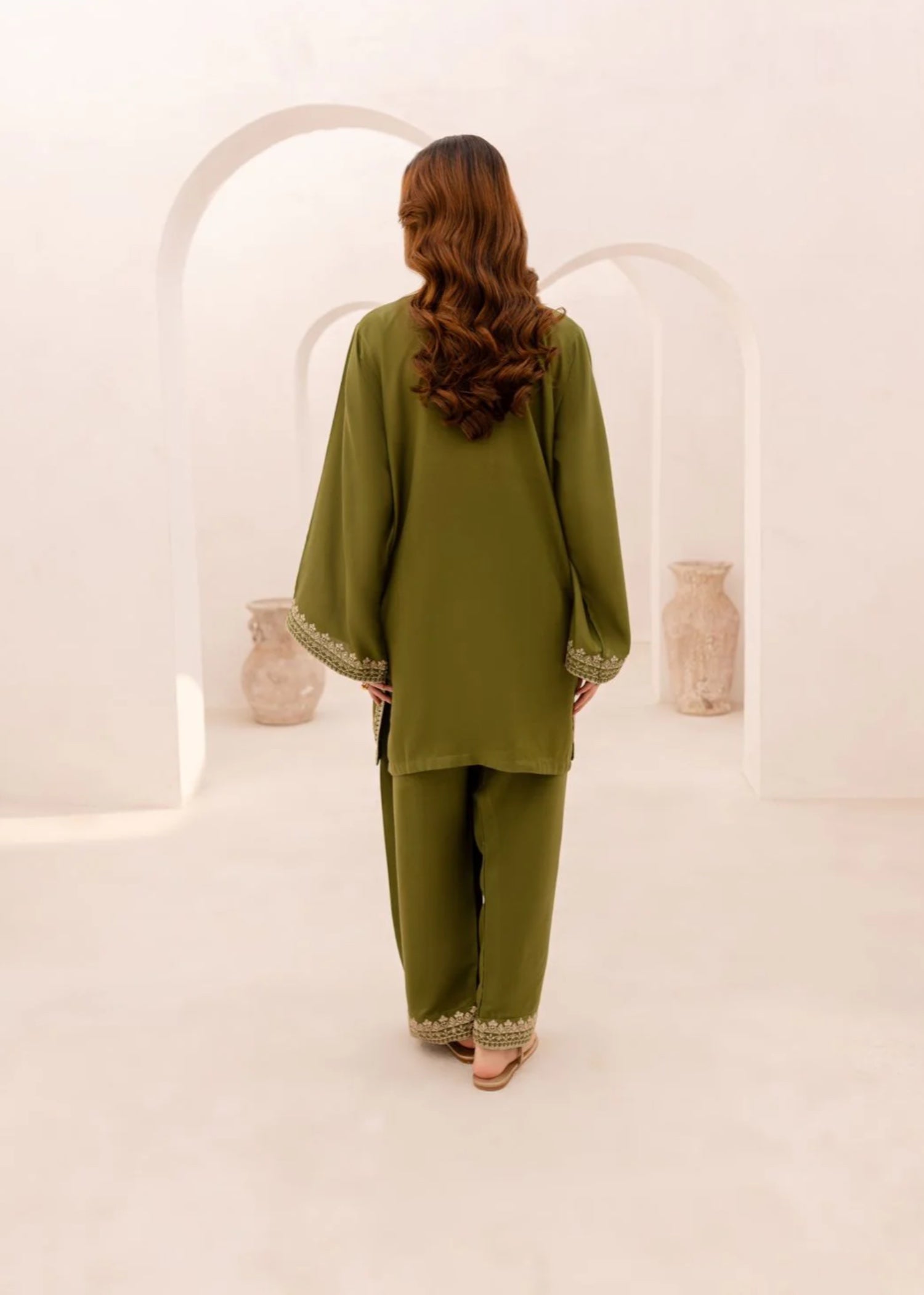 The Turkish Wear Olive Kurta Set Women 2pcs