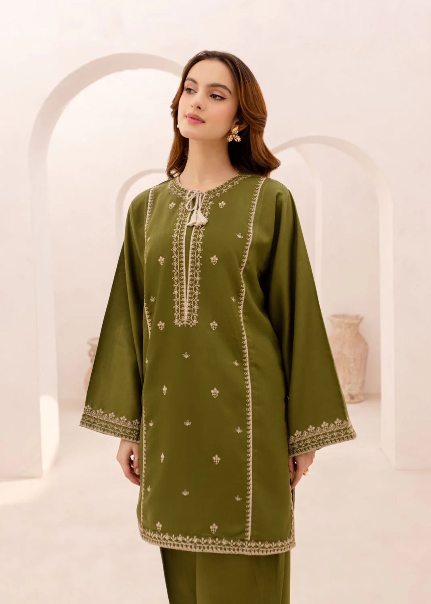The Turkish Wear Olive Kurta Set Women 2pcs
