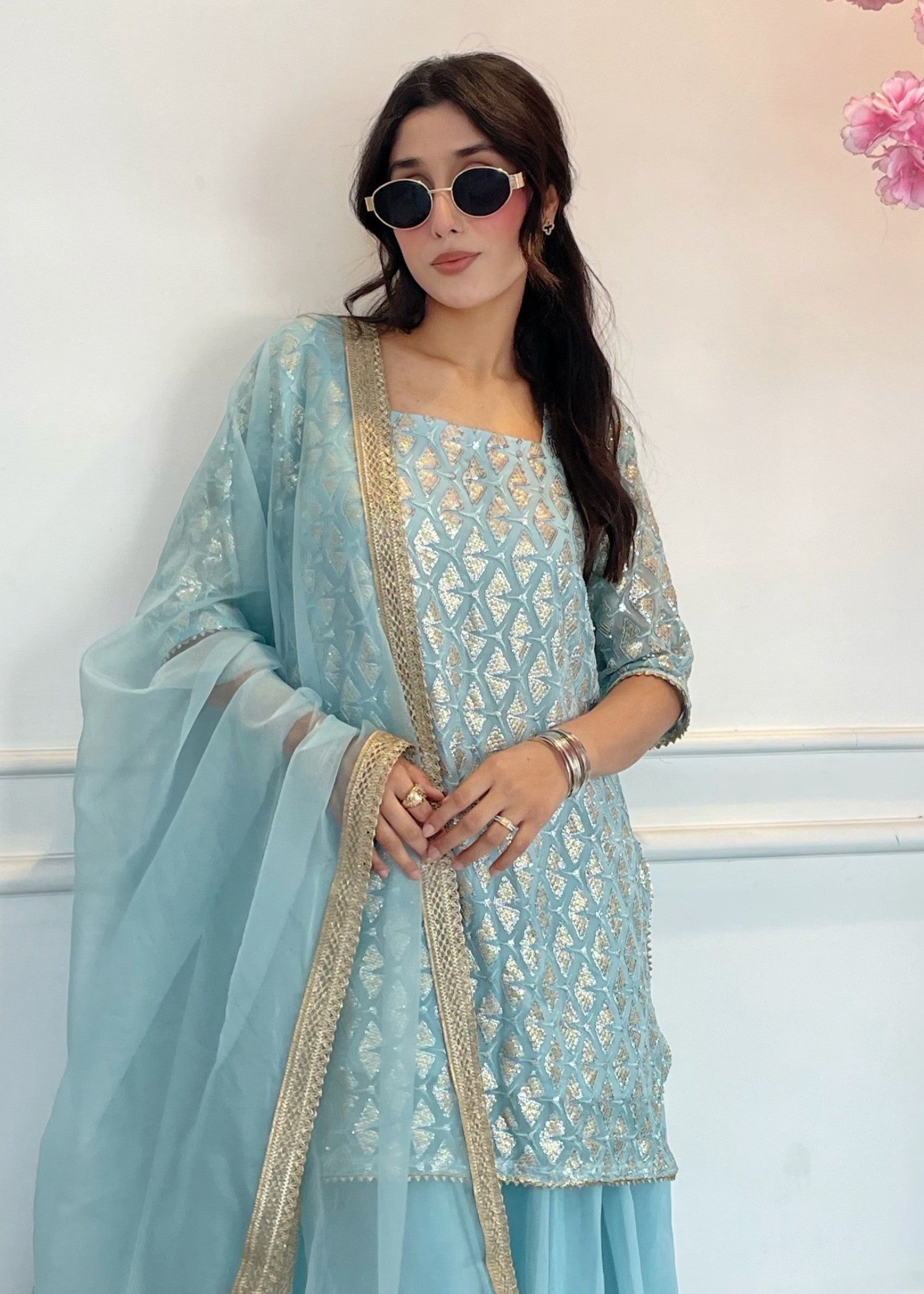 Fashion Trends 4 U Chamak Sky blue Women 3pcs