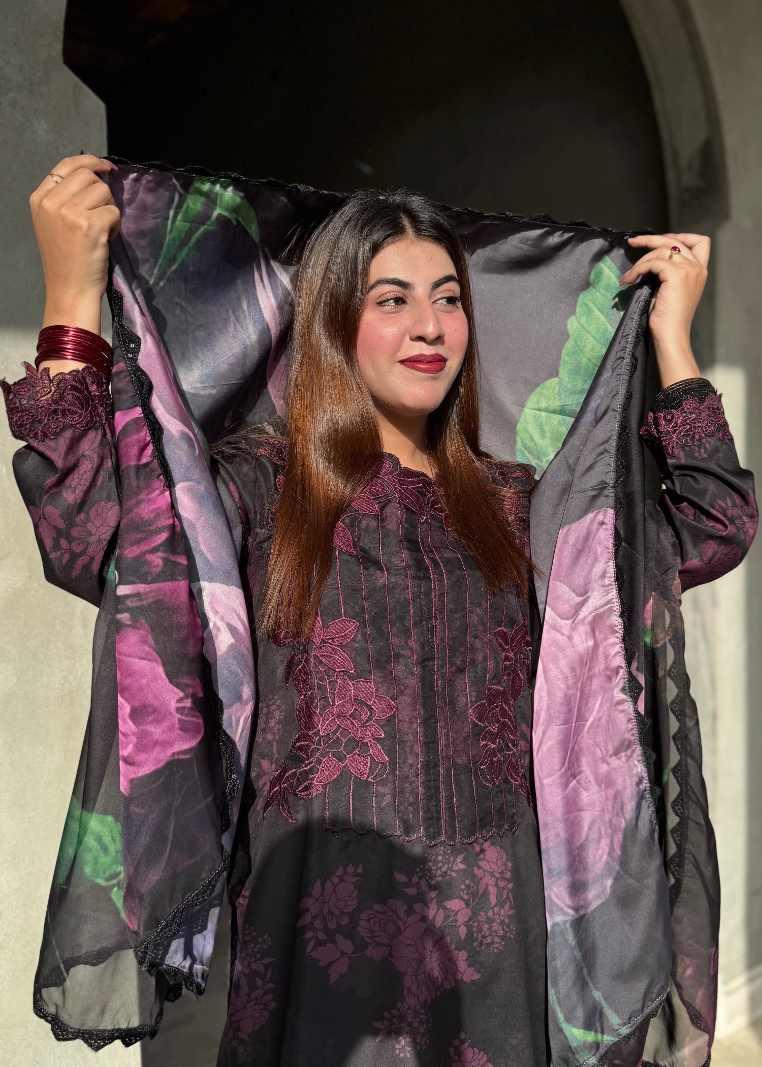 Suits By Sadia BLACK PURPLE SWISS Women 3pcs